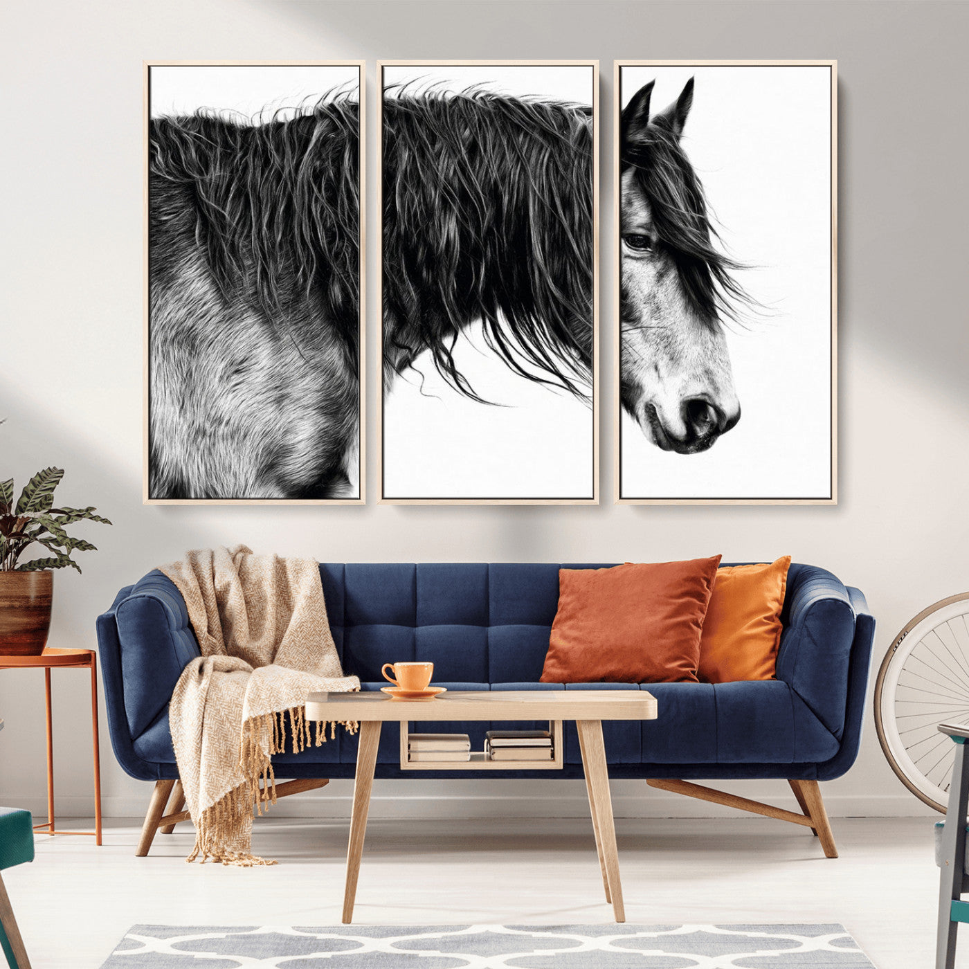 MGV-FC-48X32-3P - Black Horse Wall Art Canvas Print for Farmhouse Decor and Woodland Decoration