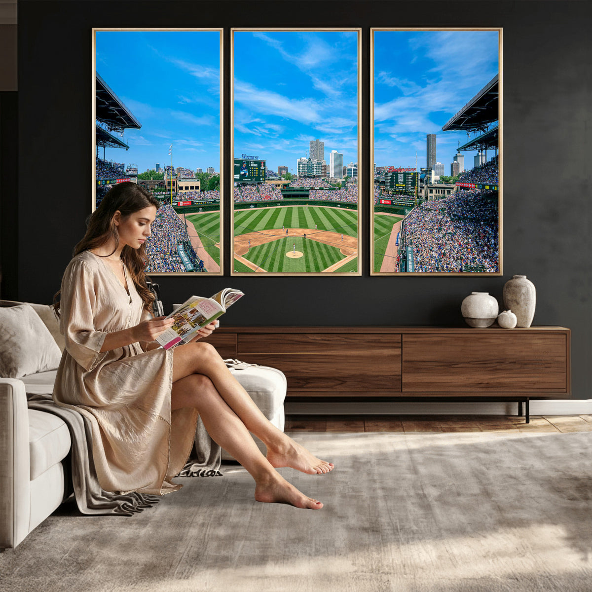 32373-MGV-CV-36X24 - Wrigley Field Chicago Cubs Panoramic Art Multi-Piece Canvas