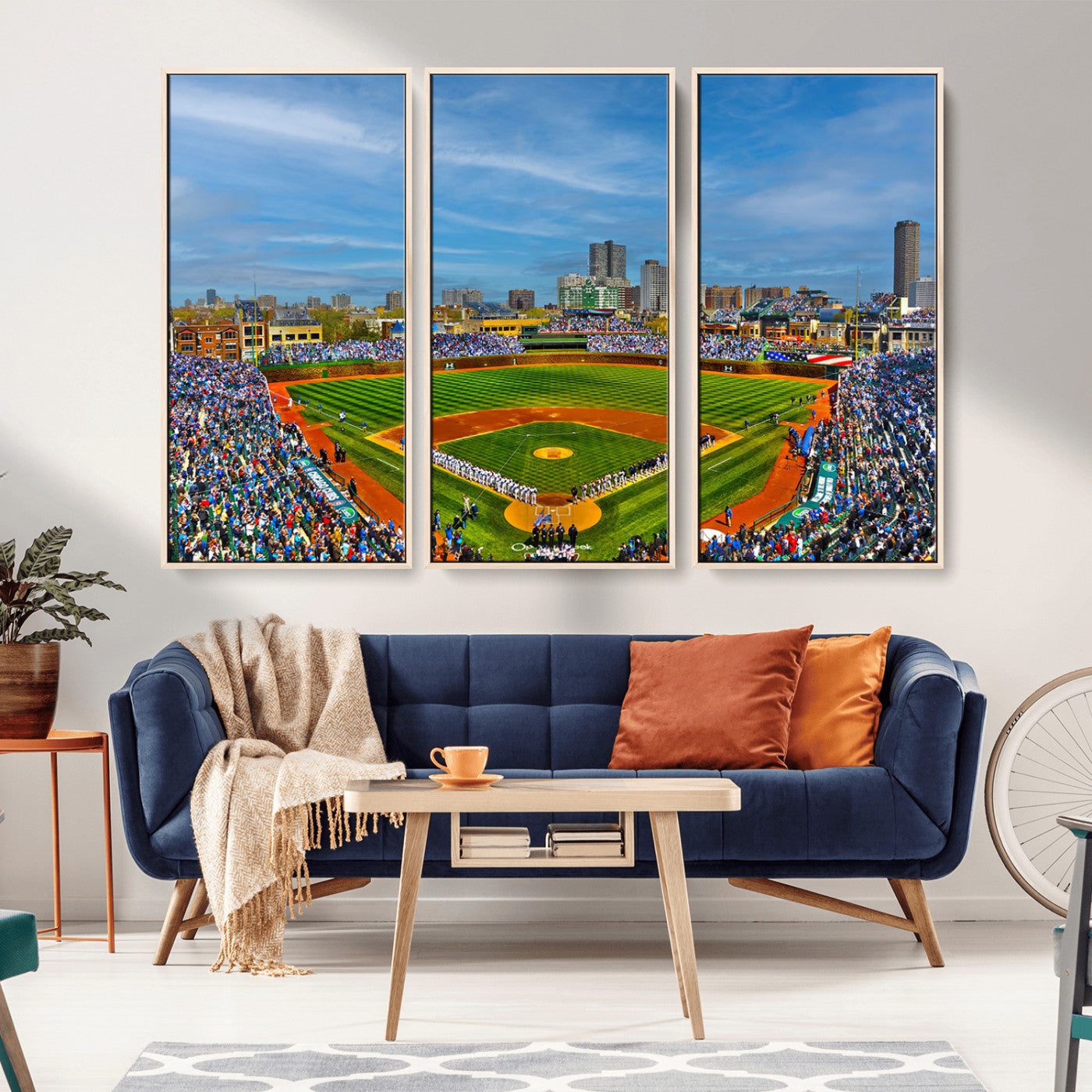 MGV-FC-48X32-3P - Wrigley Field Chicago Cubs Panoramic Multi Piece Canvas Wall Art - Iconic Baseball Stadium Canvas