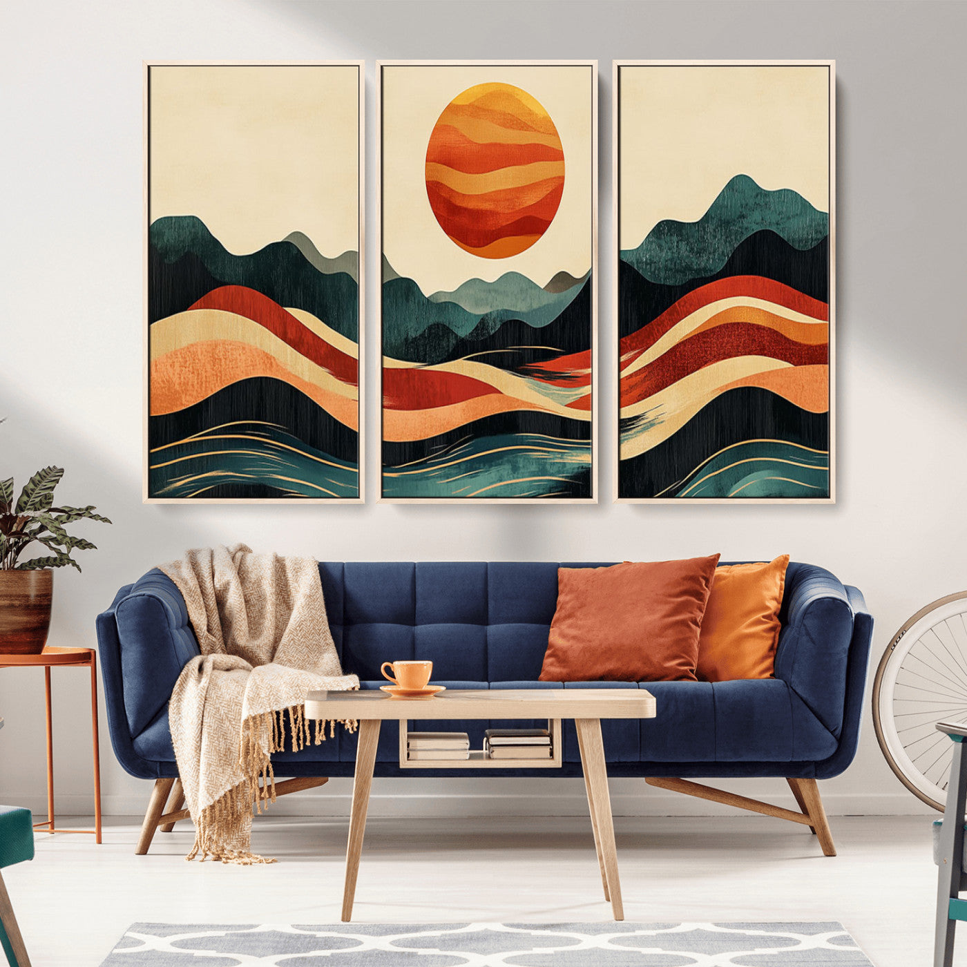 MGV-FC-48X32-3P - Mountain Triptych Wall Art - Western Nature Prints - Framed Boho Pine Tree Canvas for Log Cabin or