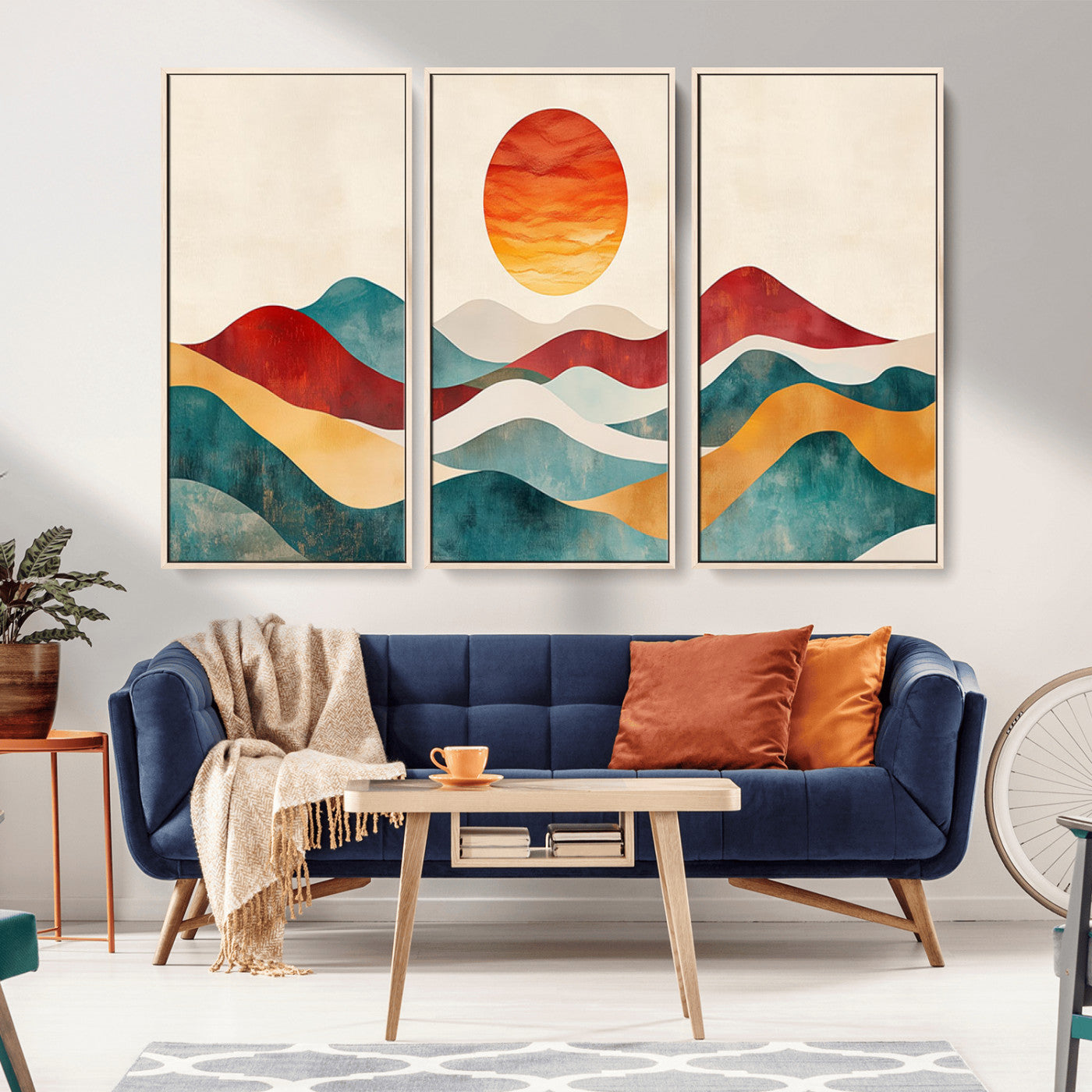 MGV-FC-48X32-3P - Southwest Mountain Canvas - Boho Triptych Wall Art - Rustic Woodland Nursery Decor - Abstract Nature