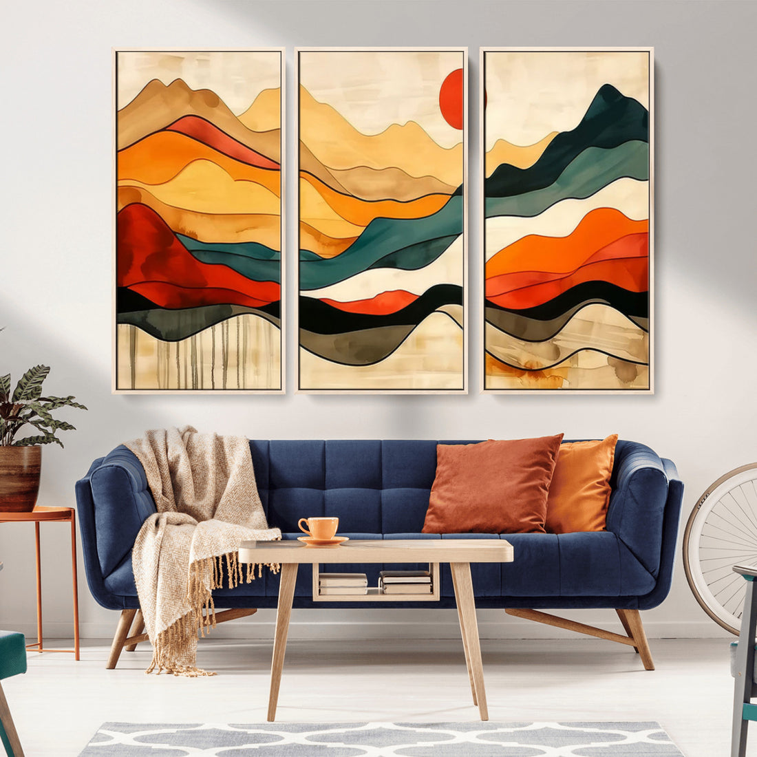 Mid Century Wall Art Print, Abstract Woodland Mountain Print, Panoramic Modern Art