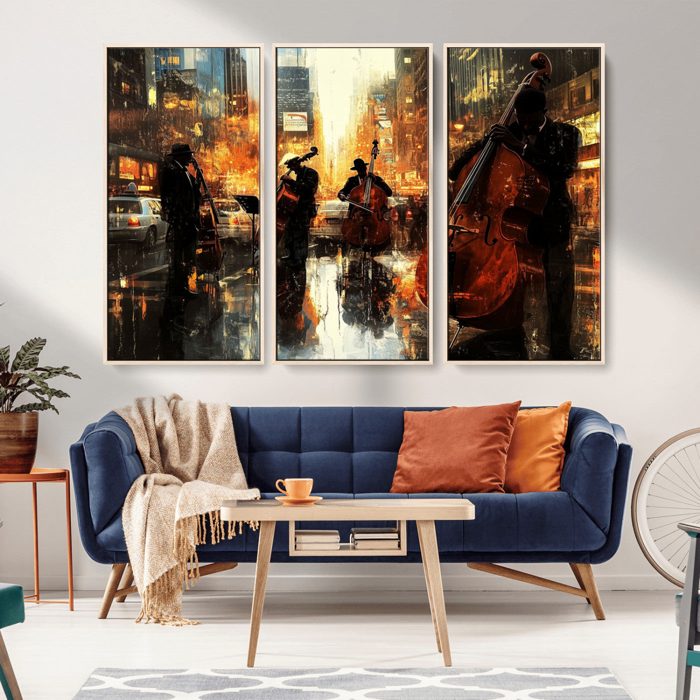 MGV-FC-48X32-3P - African American Abstract Jazz Wall Art - Framed Abstract Music Canvas - Colorful Instrument Canvsa