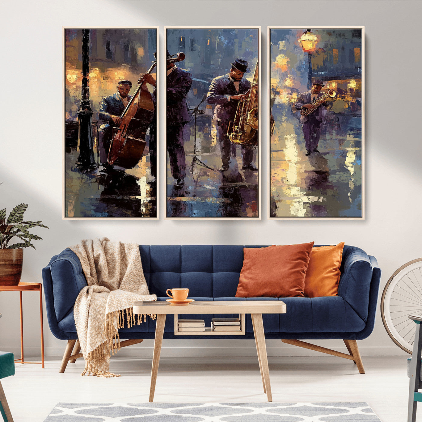 MGV-FC-48X32-3P - Afro Abstract Jazz Music Canvas Print - African American Wall Art - Colorful Framed Afro Abstract