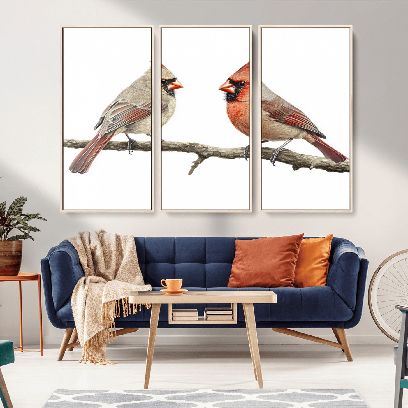 MGV-FC-48X32-3P - Cardinal Canvas Wall Art - Male and Female Cardinal Print - Nature-Inspired Bird Wall Decor for Home