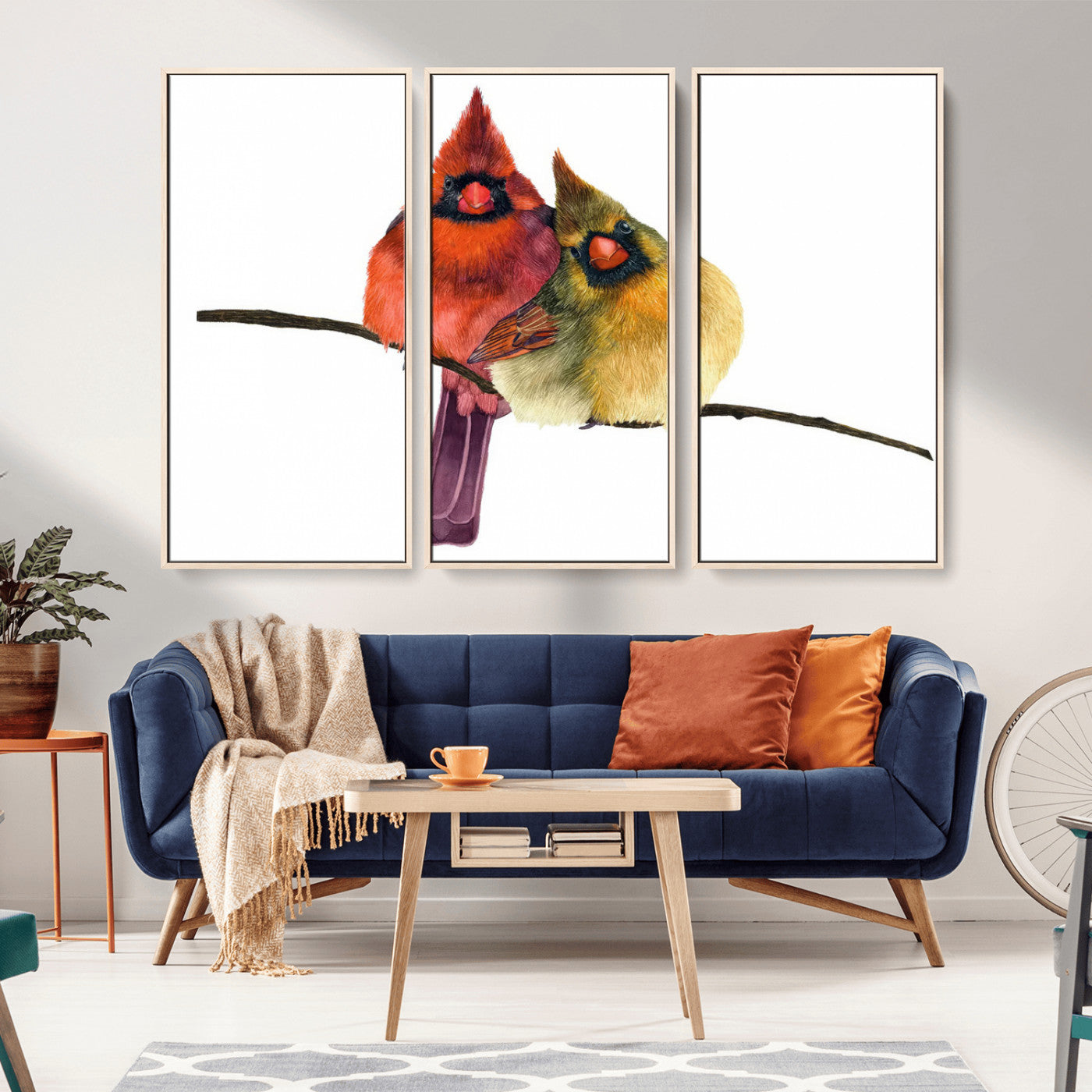 MGV-FC-48X32-3P - Cardinal Bird Canvas Wall Art - Male and Female Cardinal Print - Nature-Inspired Bird Wall Decor for