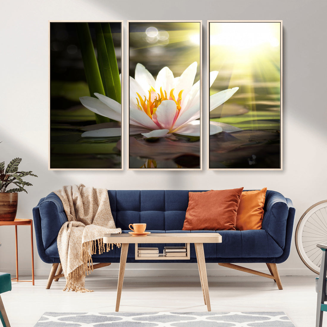 Lotus Flower Wall Art Canvas Print, Water Lily Large Wall Art, Zen Floral Decor