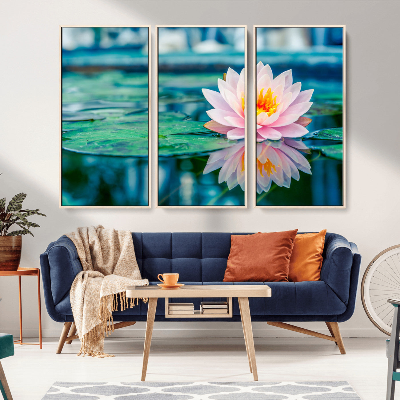 MGV-FC-48X32-3P - Lotus Flower Wall Art Canvas Print, Water Lily Large Wall Art Canvas Print for Yoga Room Decor,