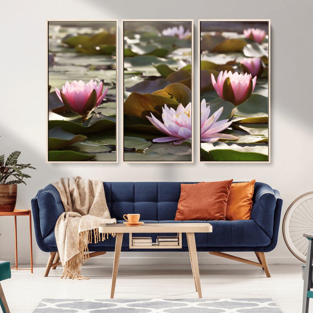 Lotus Flower Wall Art Canvas Print, Water Lily Large Wall Art for Yoga Room Decor