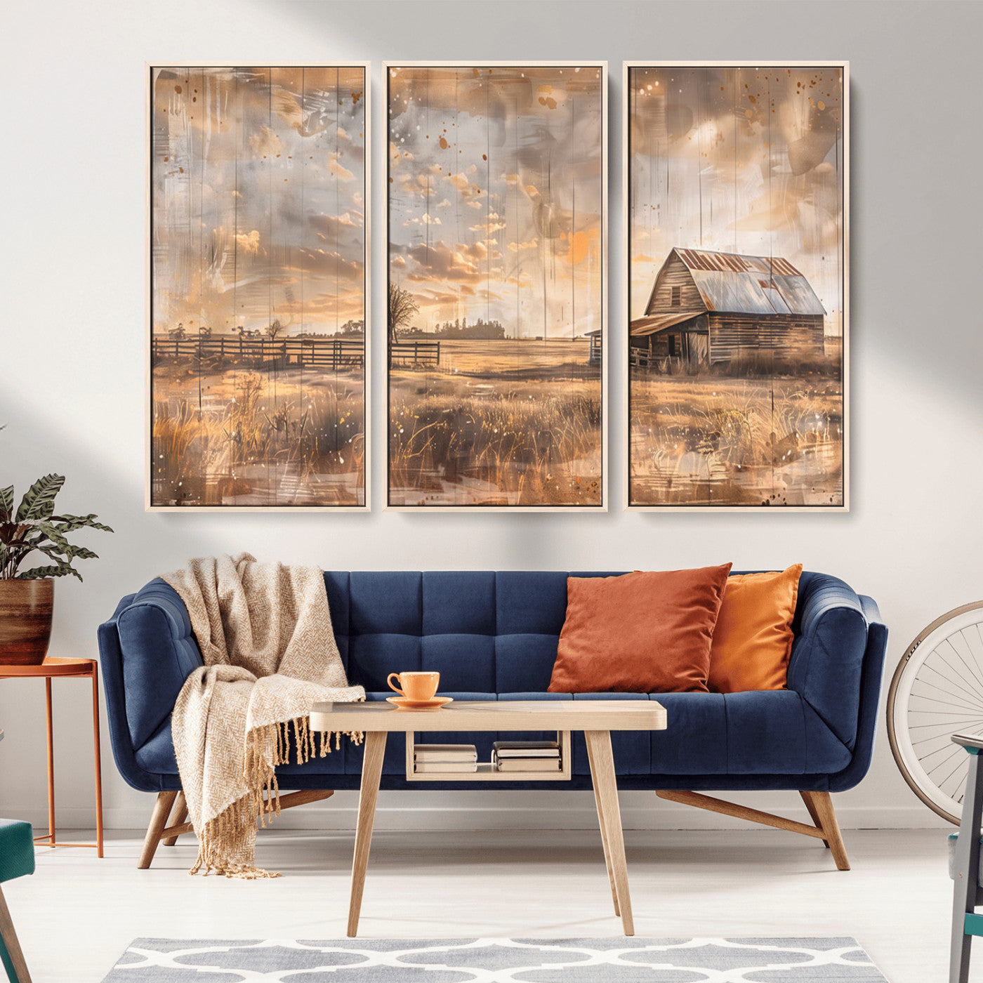 MGV-FC-48X32-3P - Rustic Farmhouse Wall Art Canvas Print | Barn and Field Canvas Print | Vintage Country Landscape