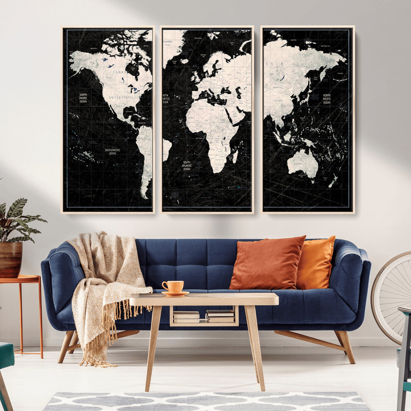 MGV-FC-48X32-3P - Push Pin World Map Canvas Print – Framed Wall Art for Couples to Track Their Travels – Anniversary