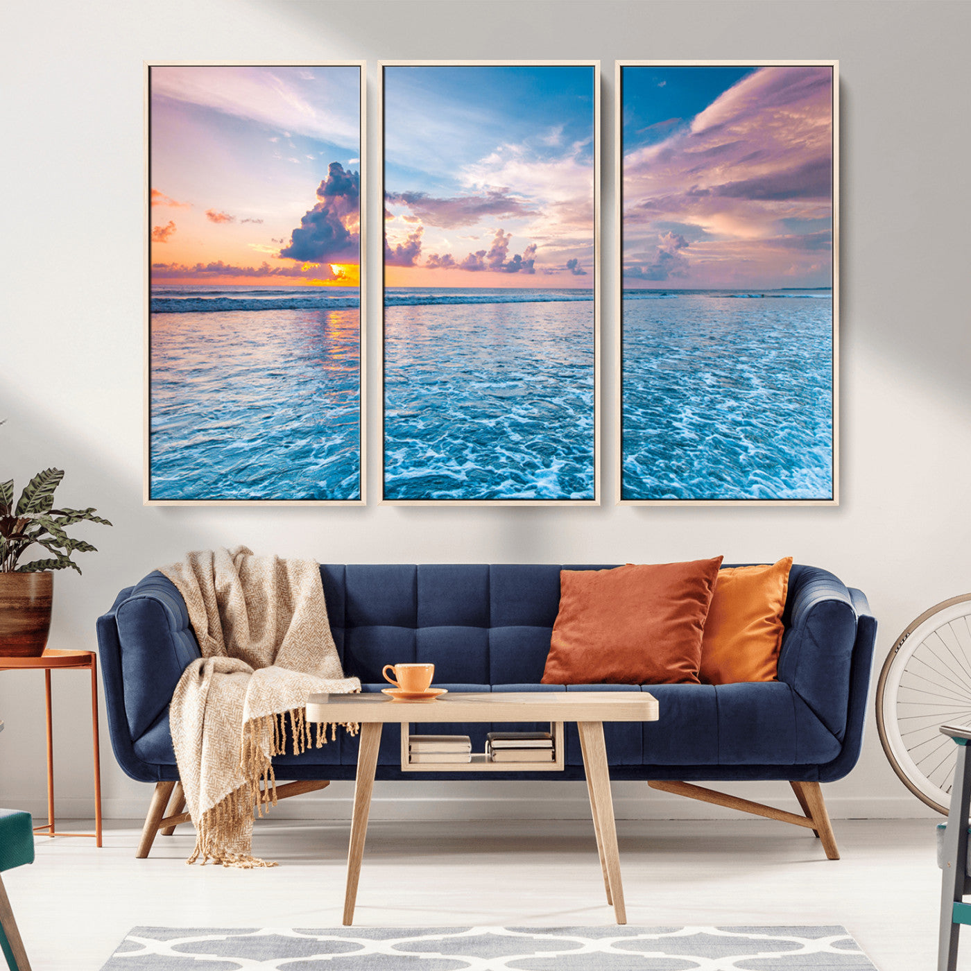 36641-MGV-FC-48X32-3P_Natural-Ocean Sunset Canvas Wall Art Print - Tranquil Seascape with Vibrant Sky and Rolling Waves Canvas Print - Coastal Wall Decor for Home or