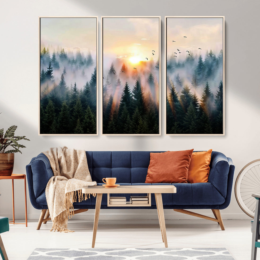 Abstract Forest Wall Art, Serene Nature Canvas Print with Misty Forest Design for Modern Home Decor