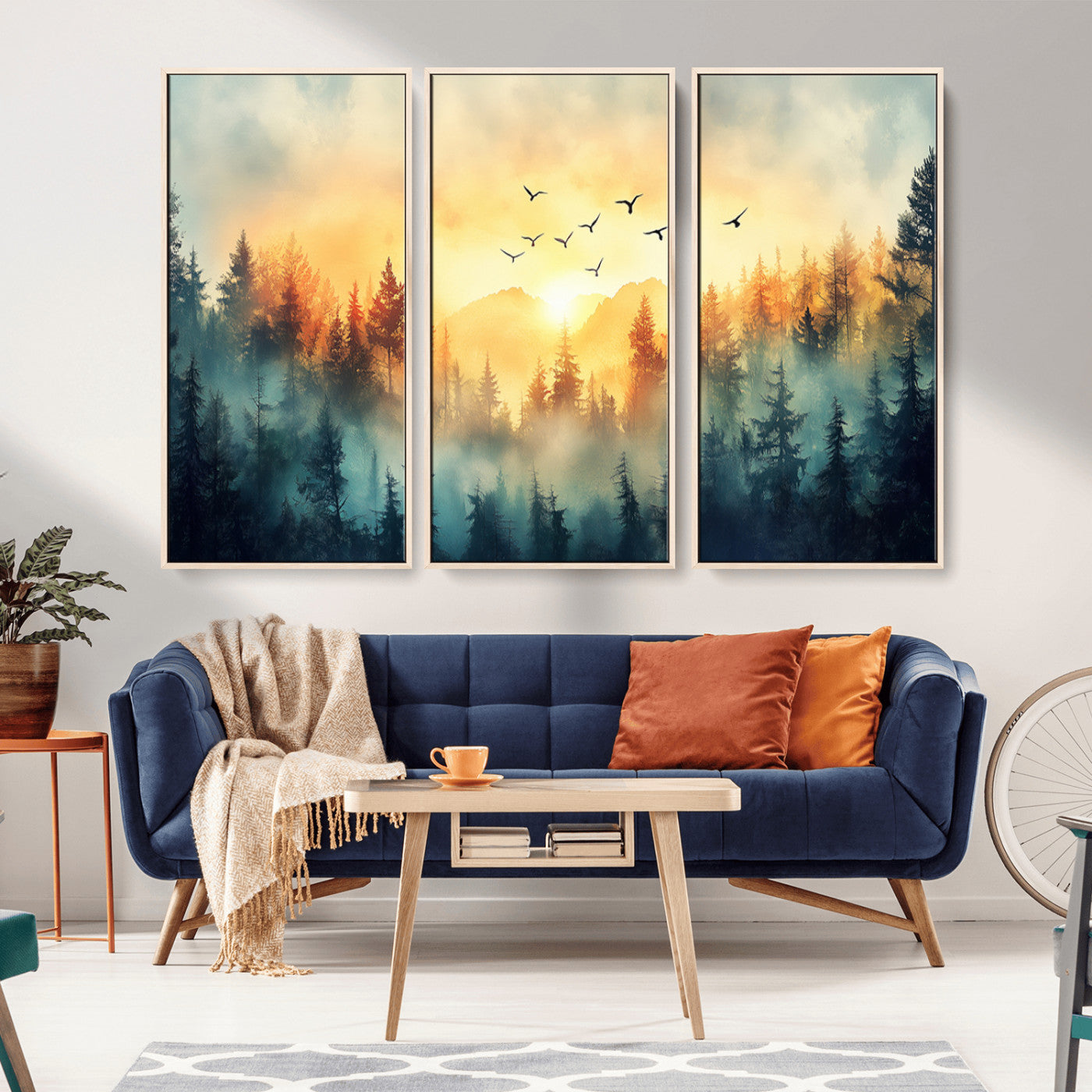 MGV-FC-48X32-3P - Abstract Forest Wall Art Print- Serene Nature Canvas Print with Misty Forest Design for Modern Home