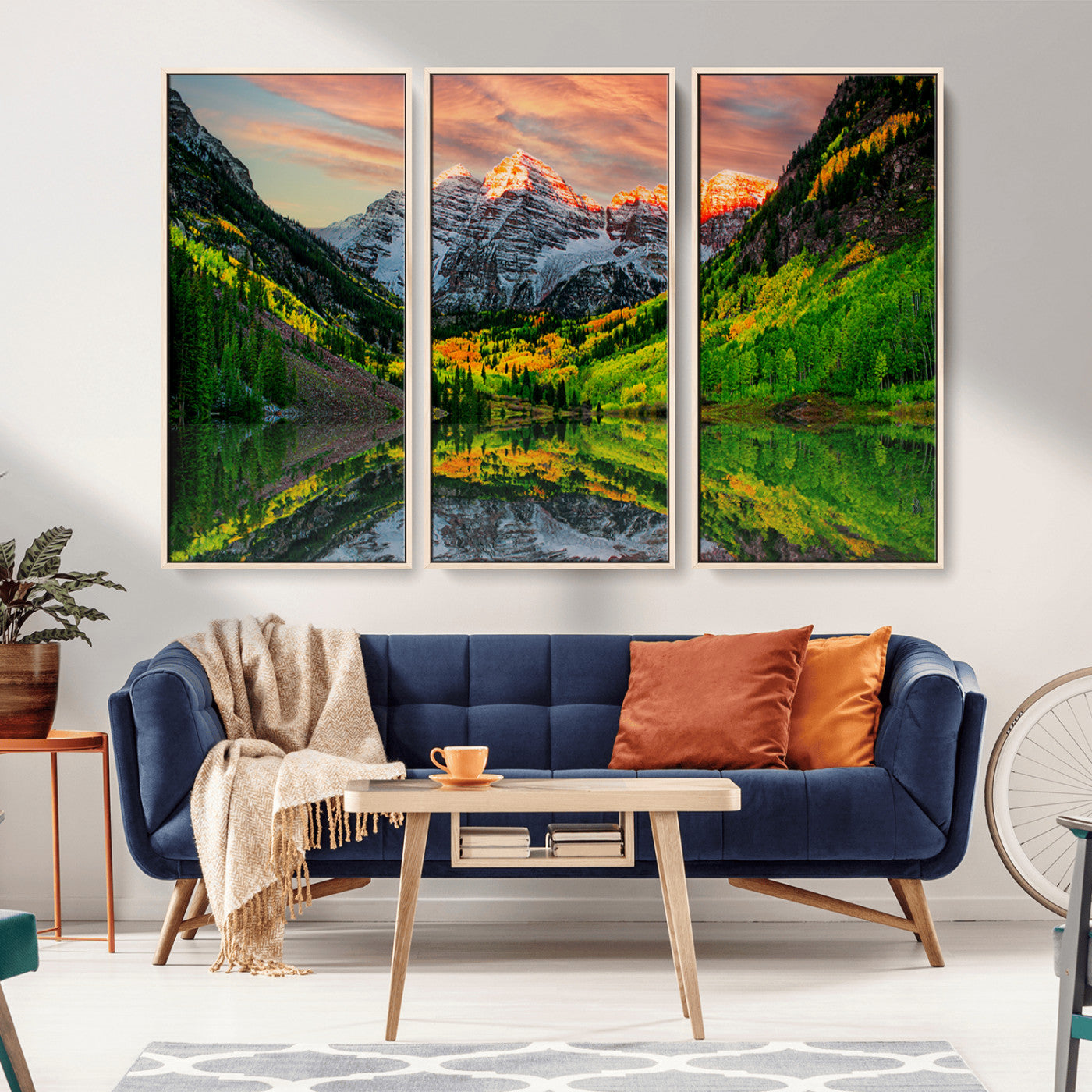 MGV-FC-48X32-3P - Maroon Bells Lake Wall Art Canvas Print – Majestic Colorado Mountain Landscape, Autumn Reflection,