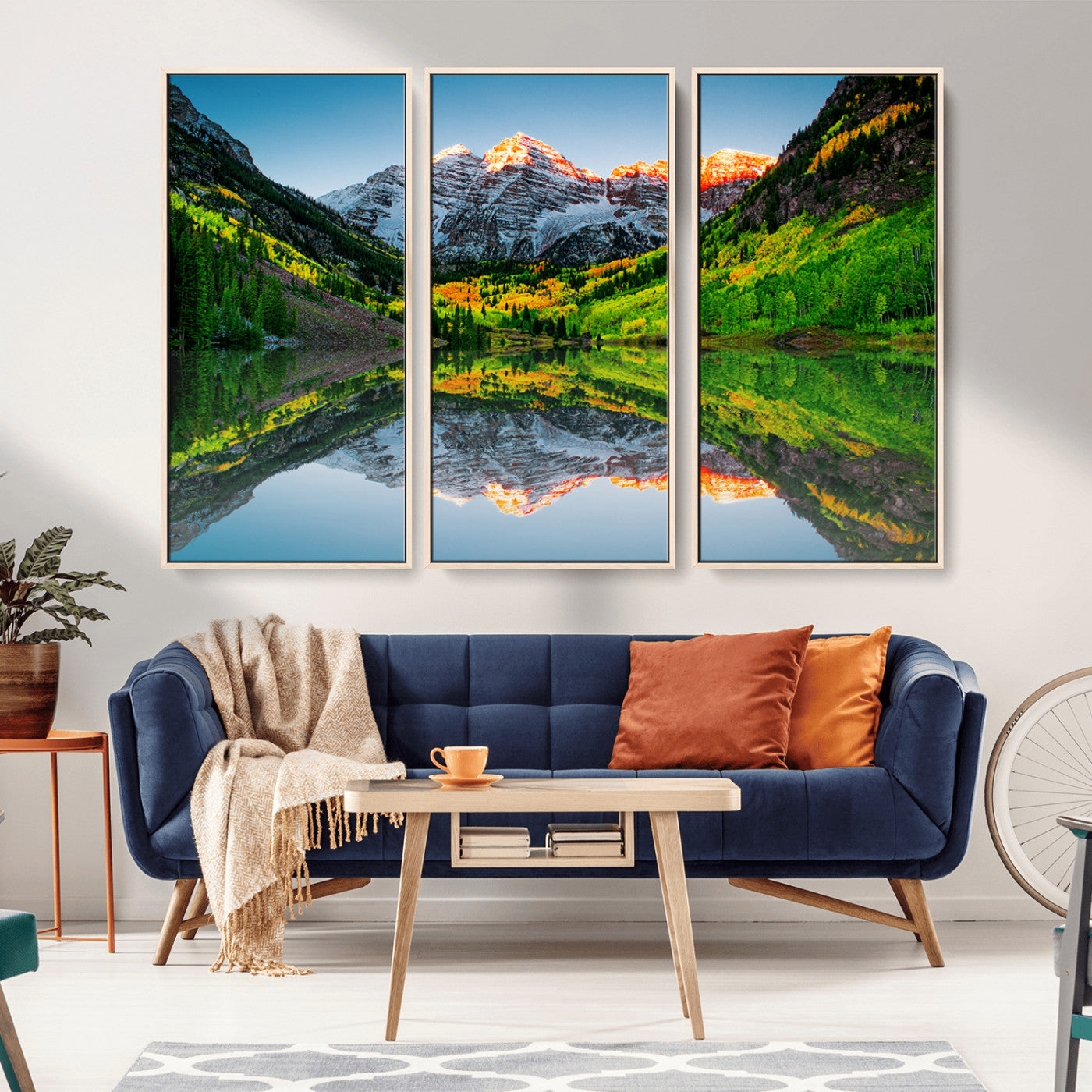 MGV-FC-48X32-3P - Maroon Bells Lake Print Wall Art – Majestic Colorado Mountain Landscape, Autumn Reflection,