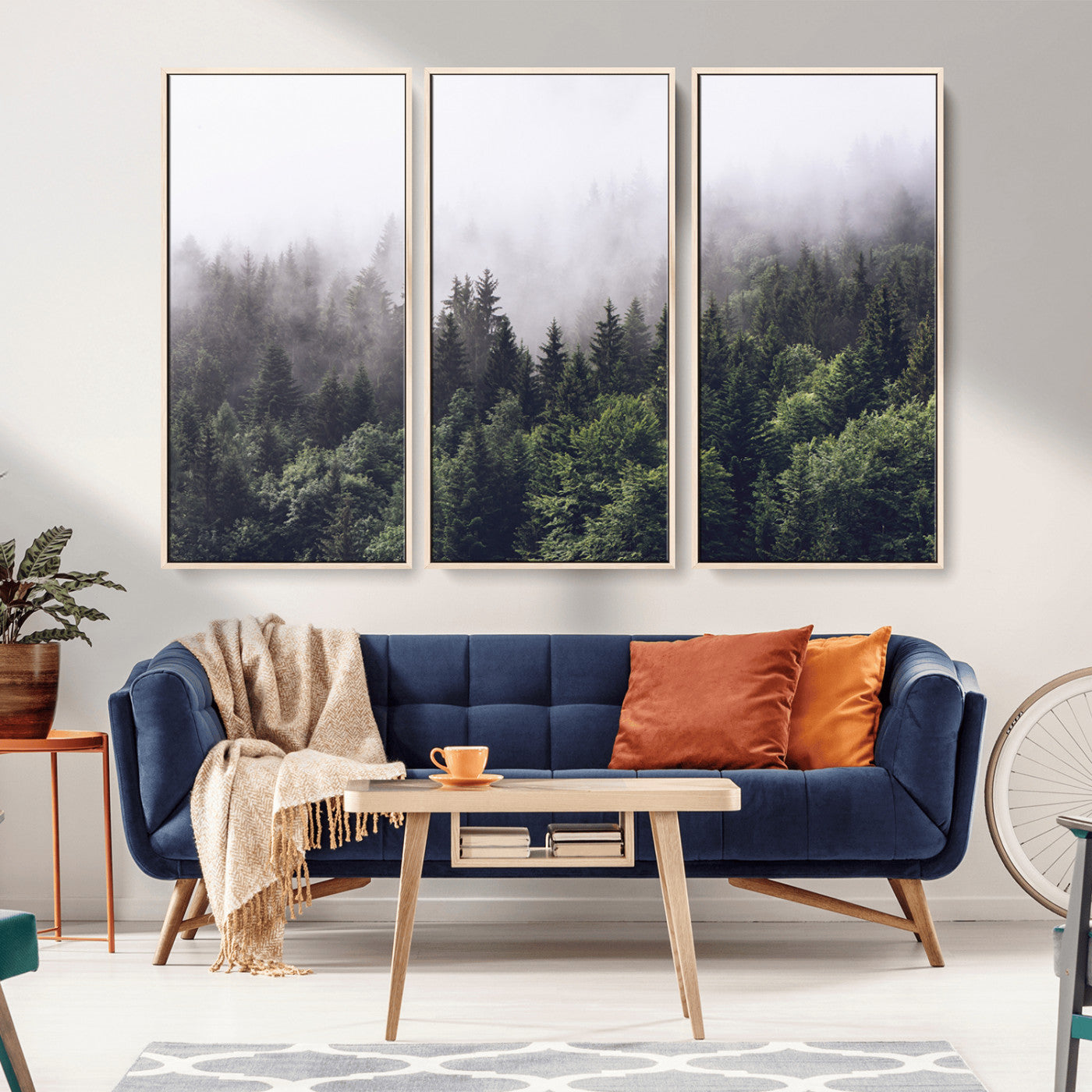 Canvas of dense misty forest in dark green tones, ideal for moody forest or atmospheric woodland-themed home decor.