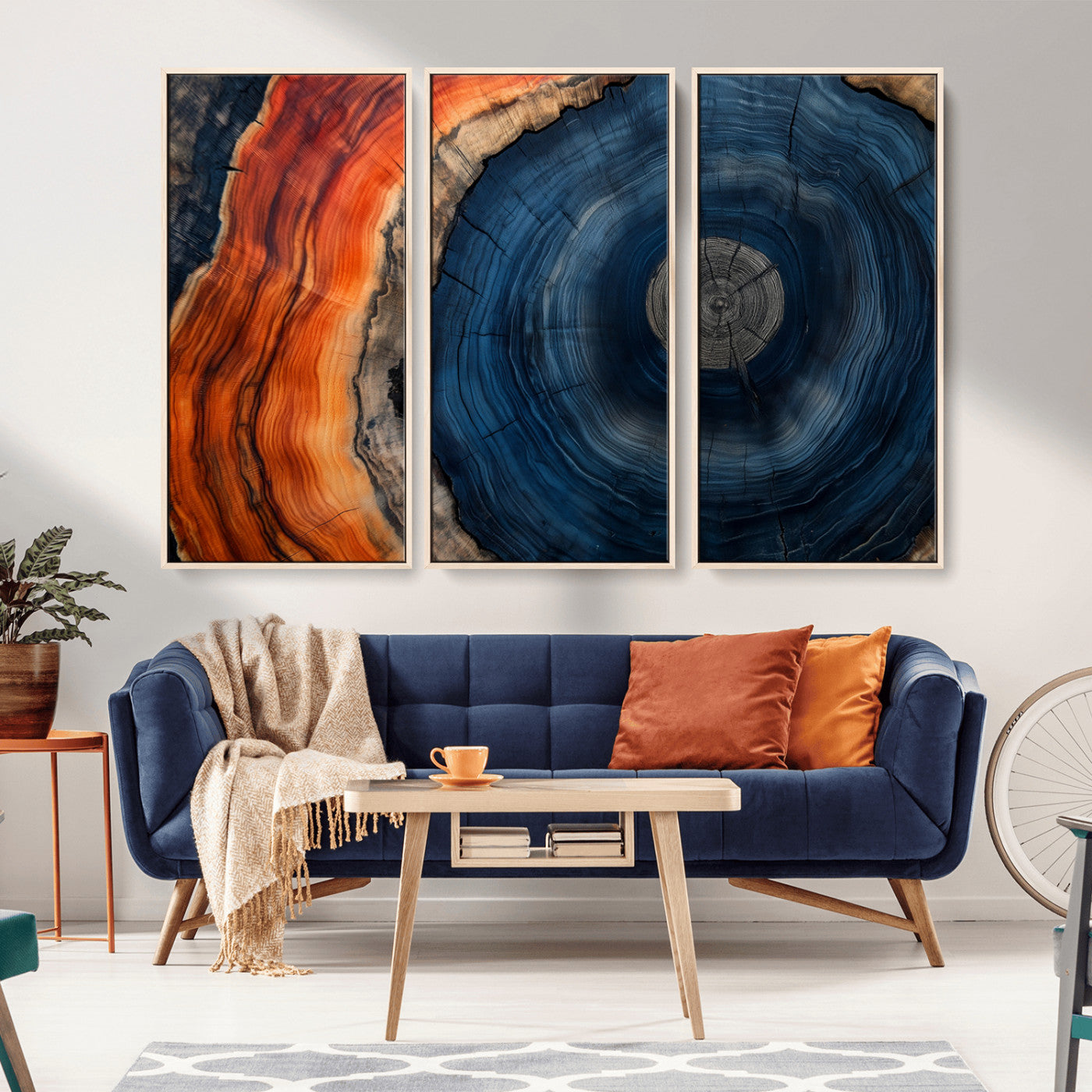 MGV-FC-48X32-3P - Tree Rings Wall Art Canvas Print, Rustic Wood Print, Framed Natural Texture Art Print, Wood Grain