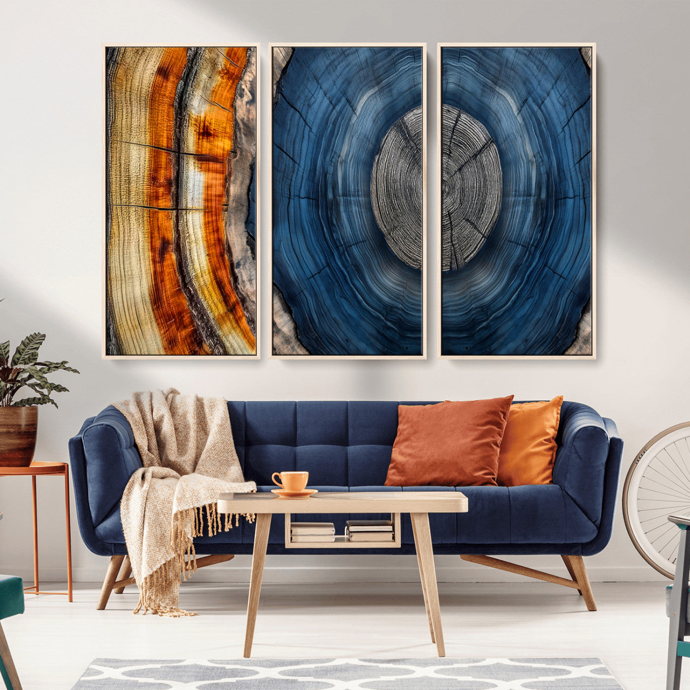 84489410-MGV-FC-60X40-3P_Natural-Abstract Framed Tree Rings Wall Decor, Wood Grain Rings Artwork Print, Nature Woodland Modern Wall Decor for Barn Wall, Farmhouse Decor