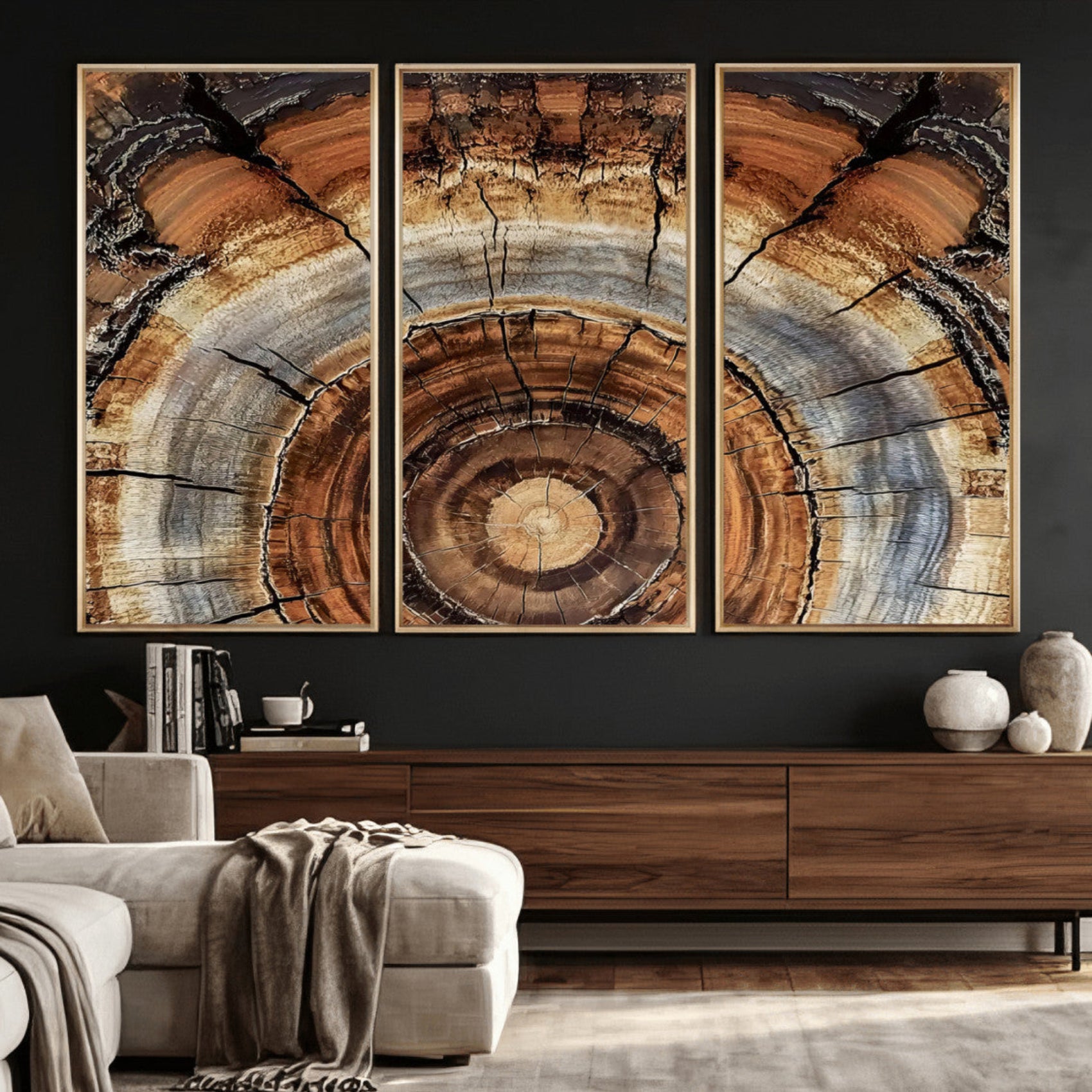 15184146-MGV-CV-36X24 - Tree Rings Wall Art Canvas Print, Framed Wood Texture Art Picture Print, Rustic Pattern Perfect Rustic Organic Decor Artwork