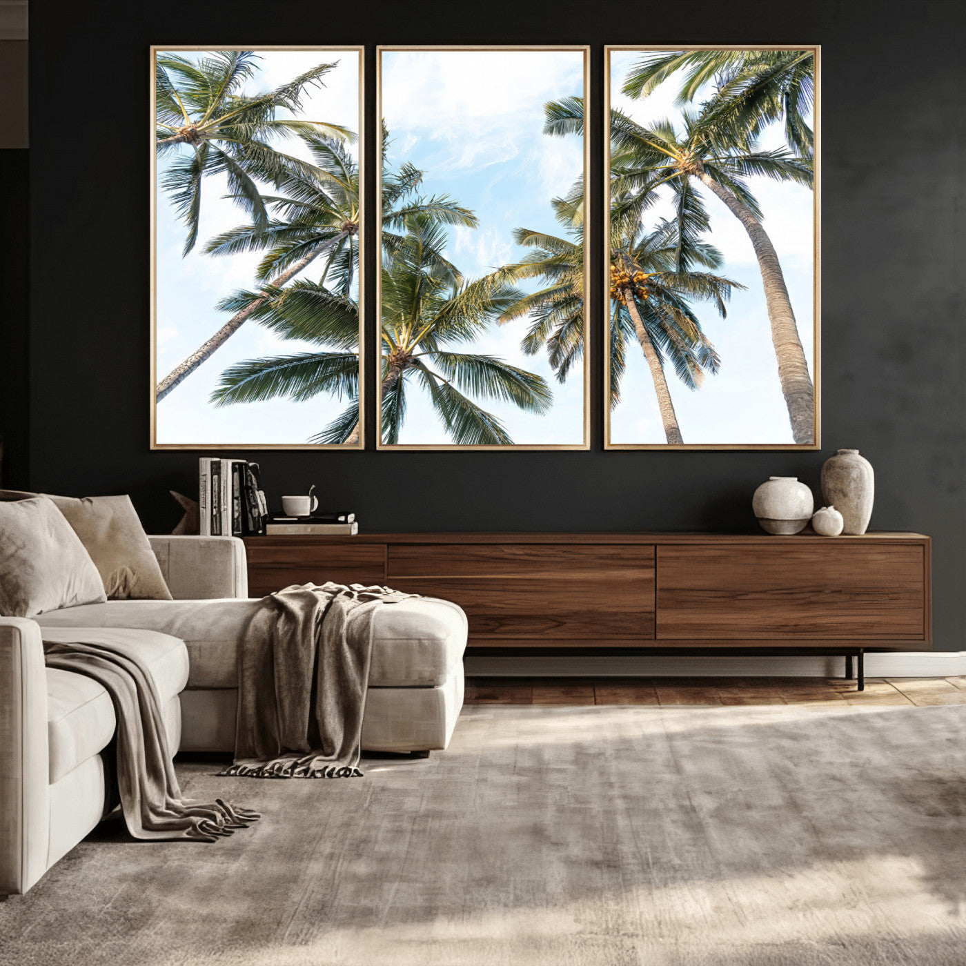 87247012-MGV-CV-36X24 - Tropical Palm Trees Wall Art – Sunlit Leaves & Blue Sky Canvas Print, Island Breeze and Vacation Vibes for Office or Home Decor