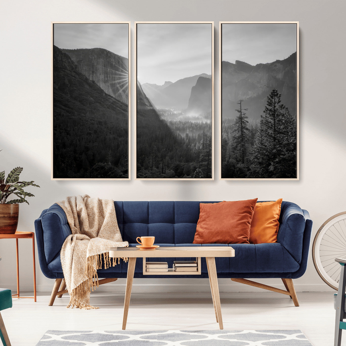 MGV-FC-48X32-3P - Yosemite Valley Wall Art Canvas Print, Framed El Capitan Sunrise Art Picture Print, Misty Mountain Perfect Modern Rustic Decor Artwork