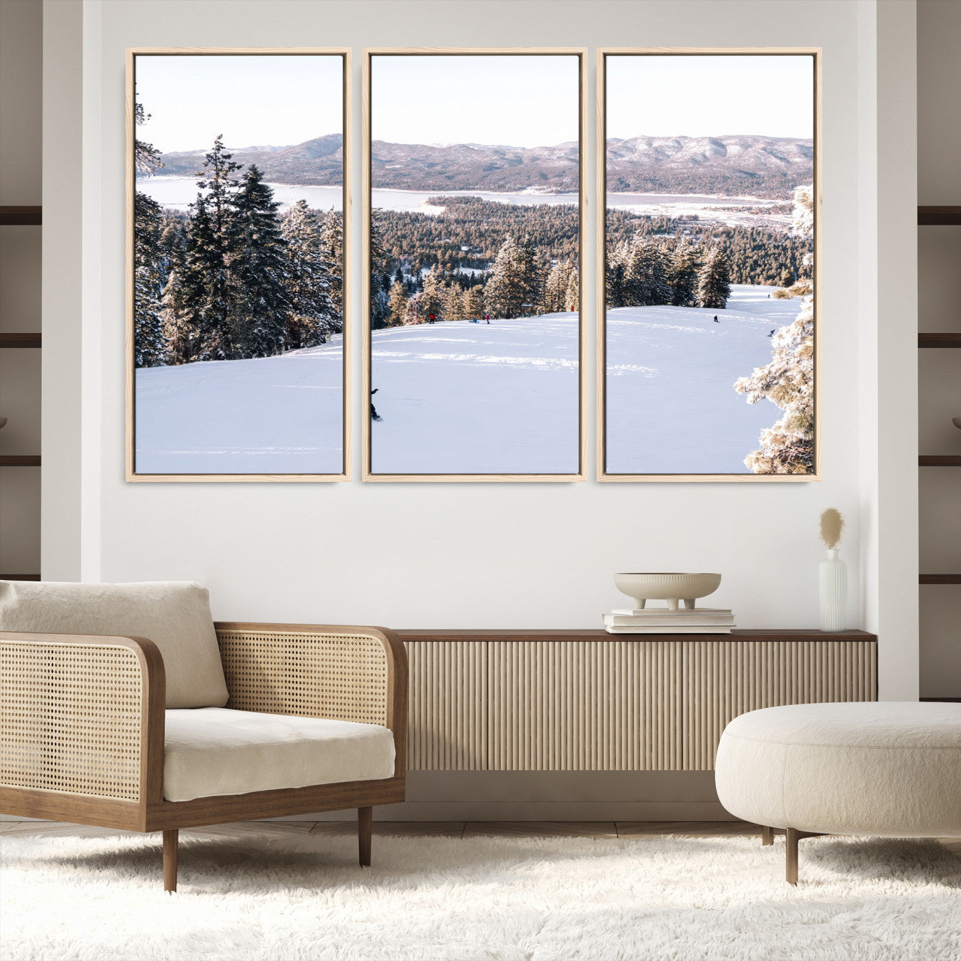 79857868-MGV-FC-48X32-3P-Snowy Mountain Wall Art Canvas Print, Framed Ski Slope Art Picture Print, Winter Forest Perfect Rustic Decor, Framed Ski Slope Canvas