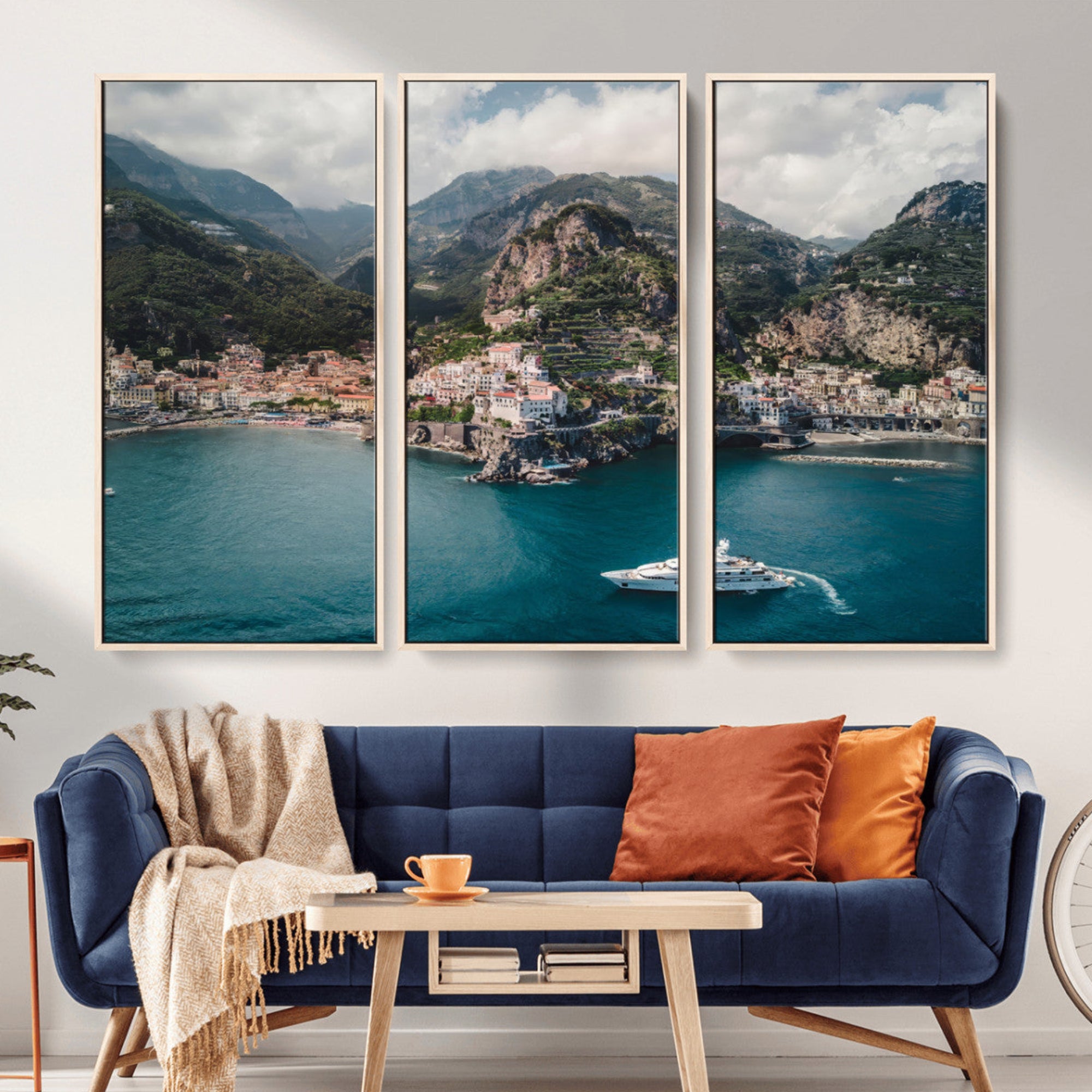 20321590-MGV-CV-36X24-Amalfi Coast Wall Art – Framed Italian Seaside Canvas Artwork, Mediterranean Landscape Design, Coastal Decor for Home, Office