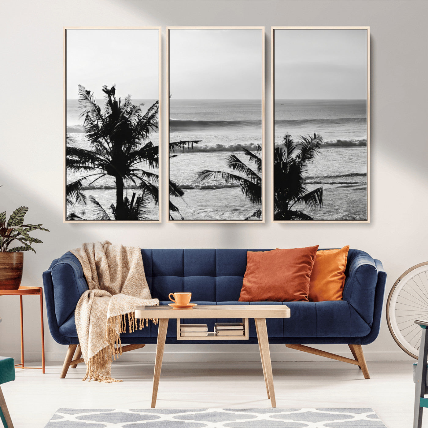 17508038-MGV-CV-36X24-Tropical Coastline Wall Art Canvas Print – Framed Palm Trees Scene with Ocean Waves Artwork for Home, Office