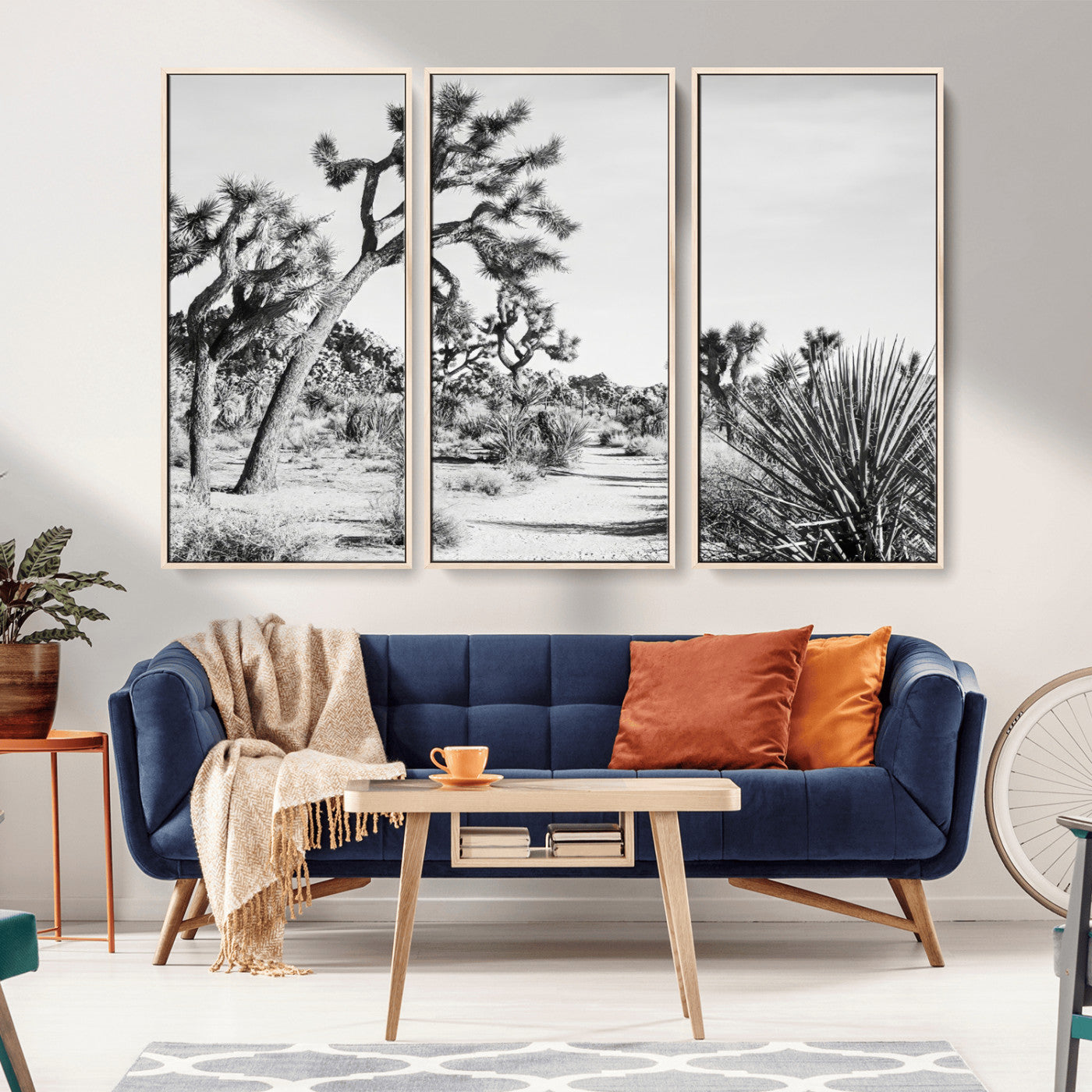 MGV-FC-48X32-3P - Joshua Tree Wall Art Canvas Print, Framed Desert Path Art Picture Print, Monochrome Desert Perfect Minimalist Desert Decor Artwork