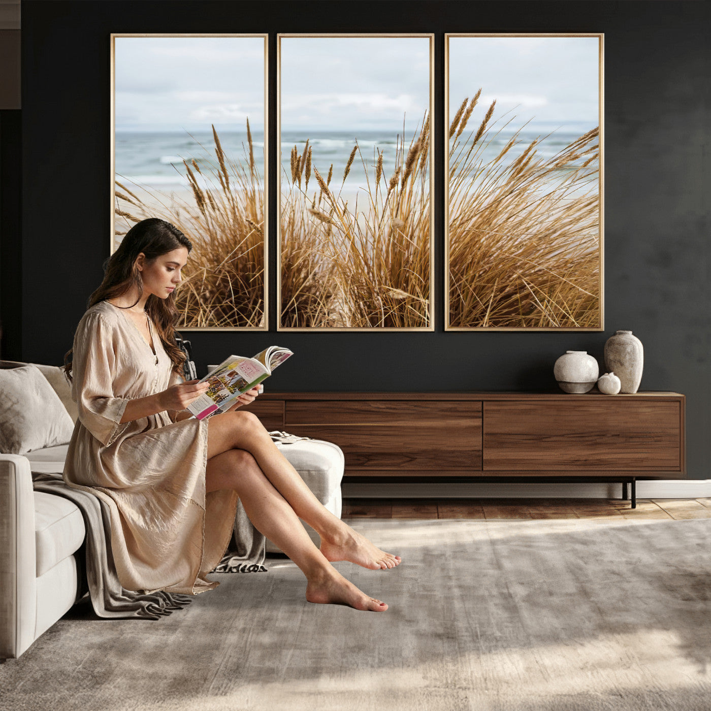 14270839-MGV-CV-36X24 - Beach Grass Wall Art – Canvas Print of Serene Coastal Shore, Peaceful Ocean Vibes, Nature Decor for Guest Room, Office or Living Room