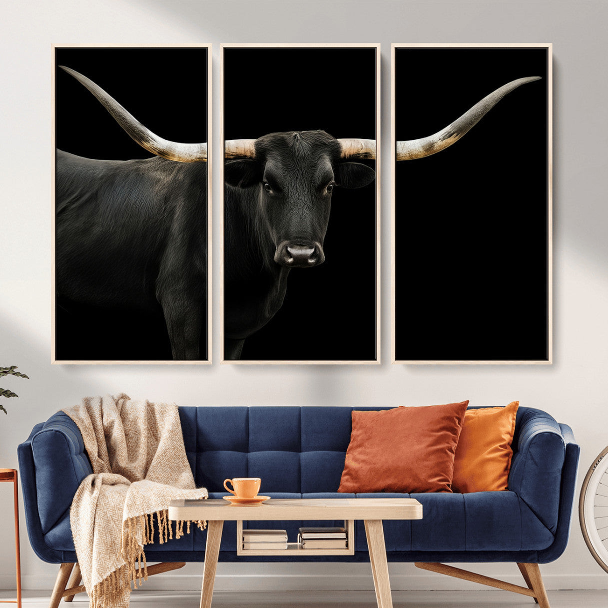99448328-MGV-CV-36X24-Longhorn Cattle Wall Art Canvas Print – Framed Texas Ranch Scene with Western Cow Artwork for Home, Office, Living Room
