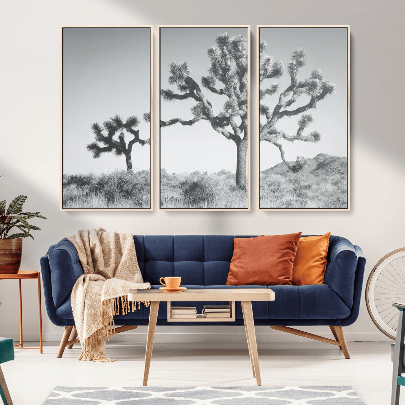 MGV-FC-48X32-3P - Joshua Tree Wall Art Canvas Print, Framed Black White Landscape Art Picture Print, Desert Tree Decor Perfect Southwestern Decor Artwork