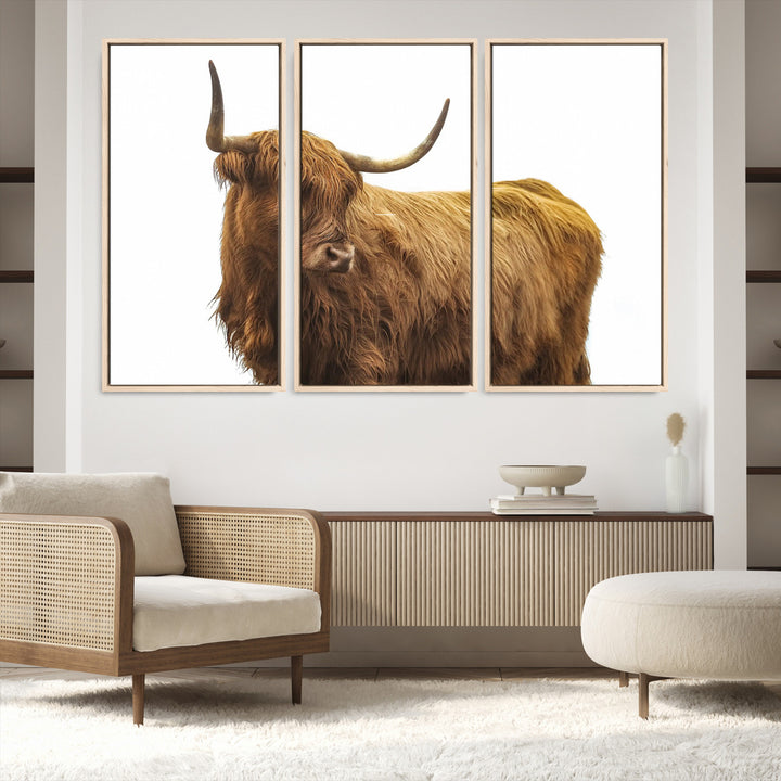 Highland Cow Wall Art Canvas Print, Scottish Bull Print, Framed Rustic Farmhouse Art Print, Large Country Animal Printing Perfect for Farmhouse Decor