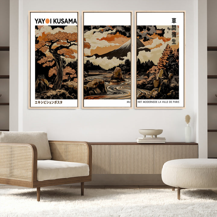 Modern Japanese Wall Art Print Yayoi Kusama Canvas Wall Art Abstract Mount Fuji Canvas Print Japanese Landscape Art Printing