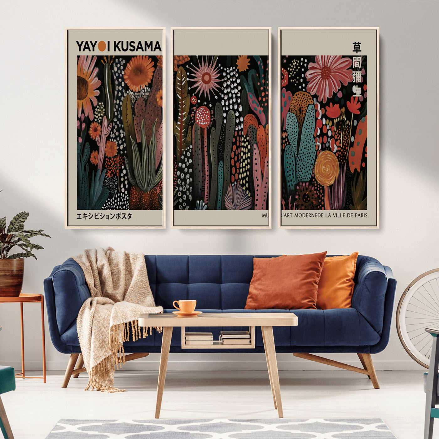 MGV-FC-48X32-3P - Modern Japanese Wall Art Print Yayoi Kusama Canvas Wall Art Abstract Mount Fuji Canvas Print