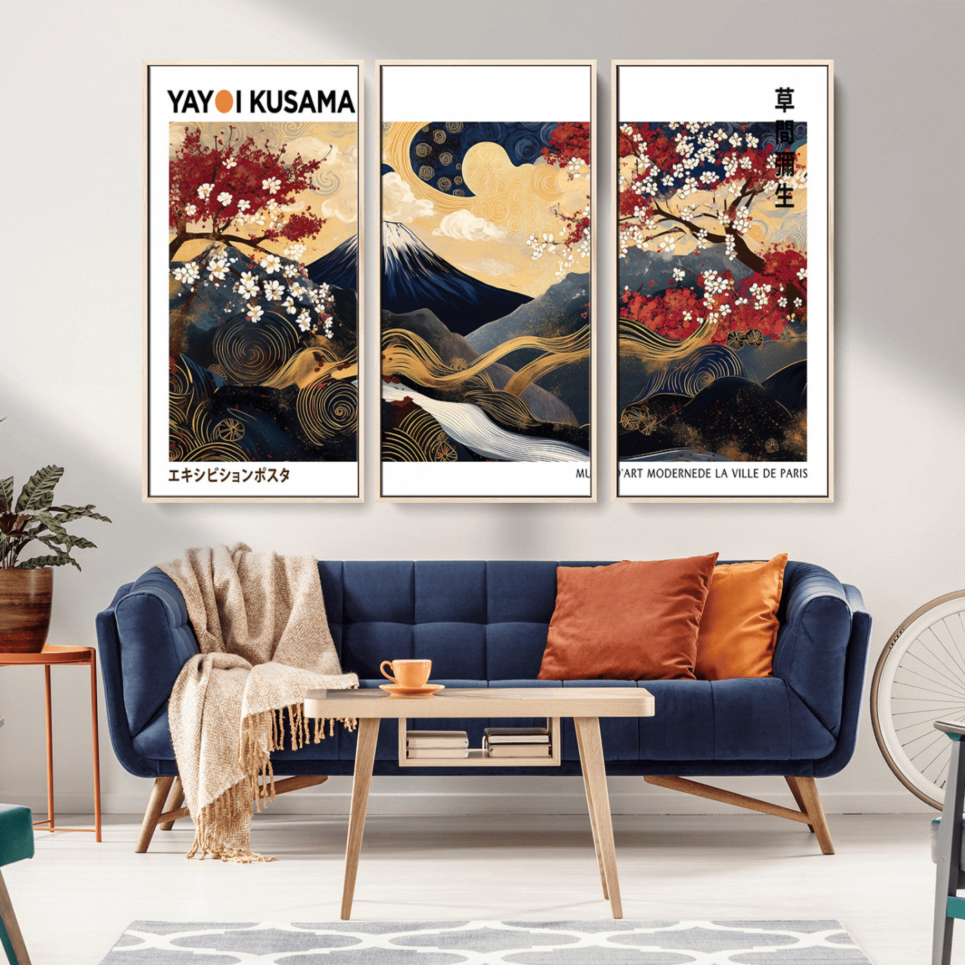 MGV-FC-48X32-3P - Modern Mount Fuji Print, Yayoi Kusama Canvas Wall Art, Abstract Mount Fuji Canvas Print, Japanese