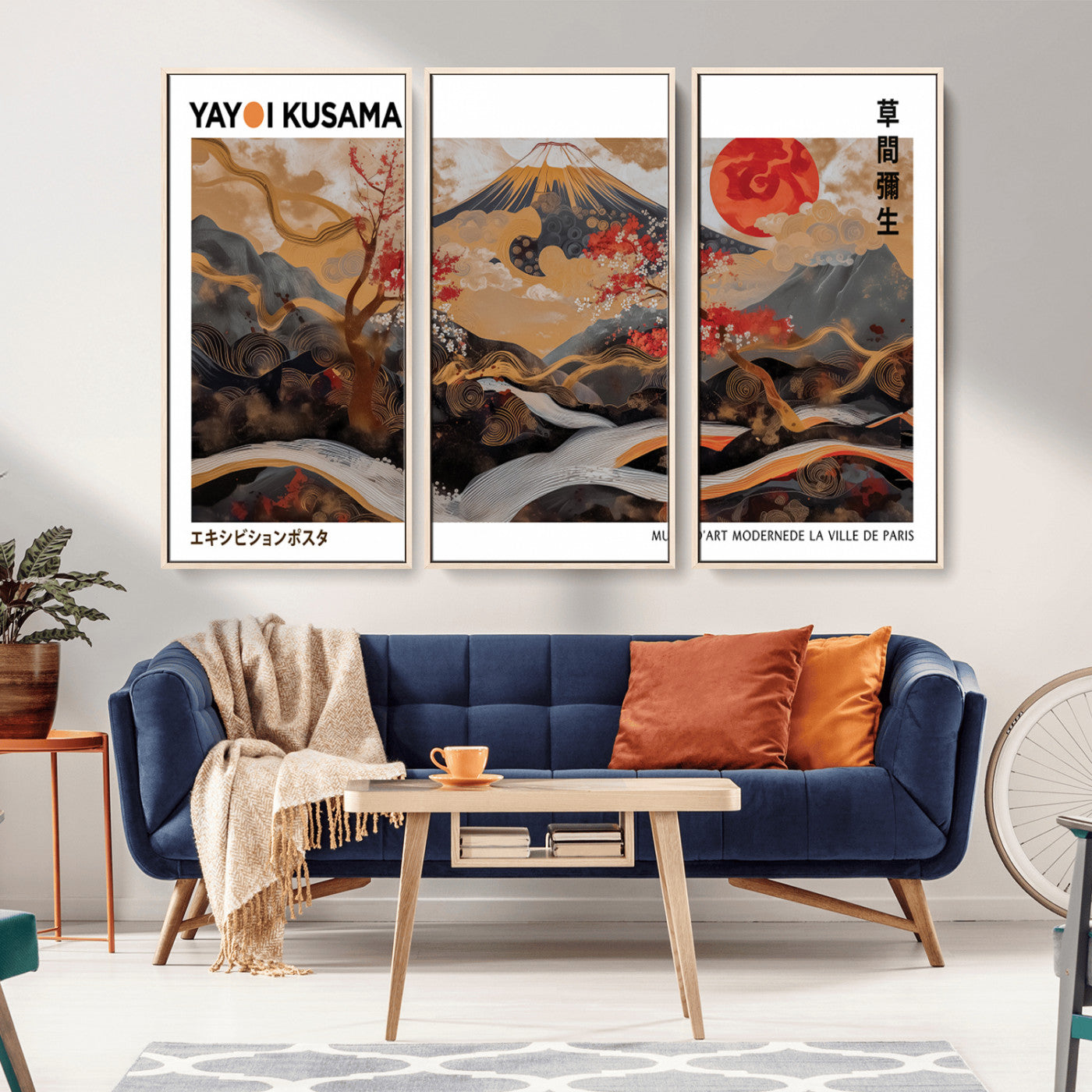 MGV-FC-48X32-3P - Mount Fuji Wall Art Print, Yayoi Kusama Canvas Wall Art, Abstract Mount Fuji Canvas Print, Japanese