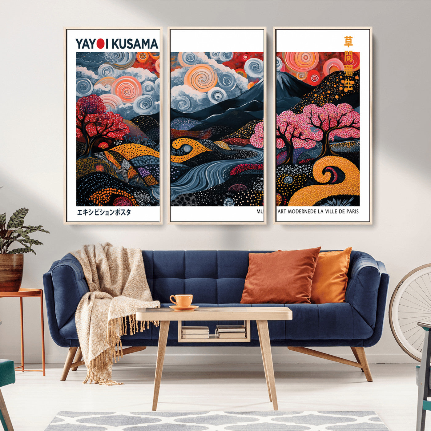 MGV-FC-48X32-3P - Modern Japanese Wall Art Print Yayoi Kusama Canvas Wall Art Abstract Mount Fuji Canvas Print