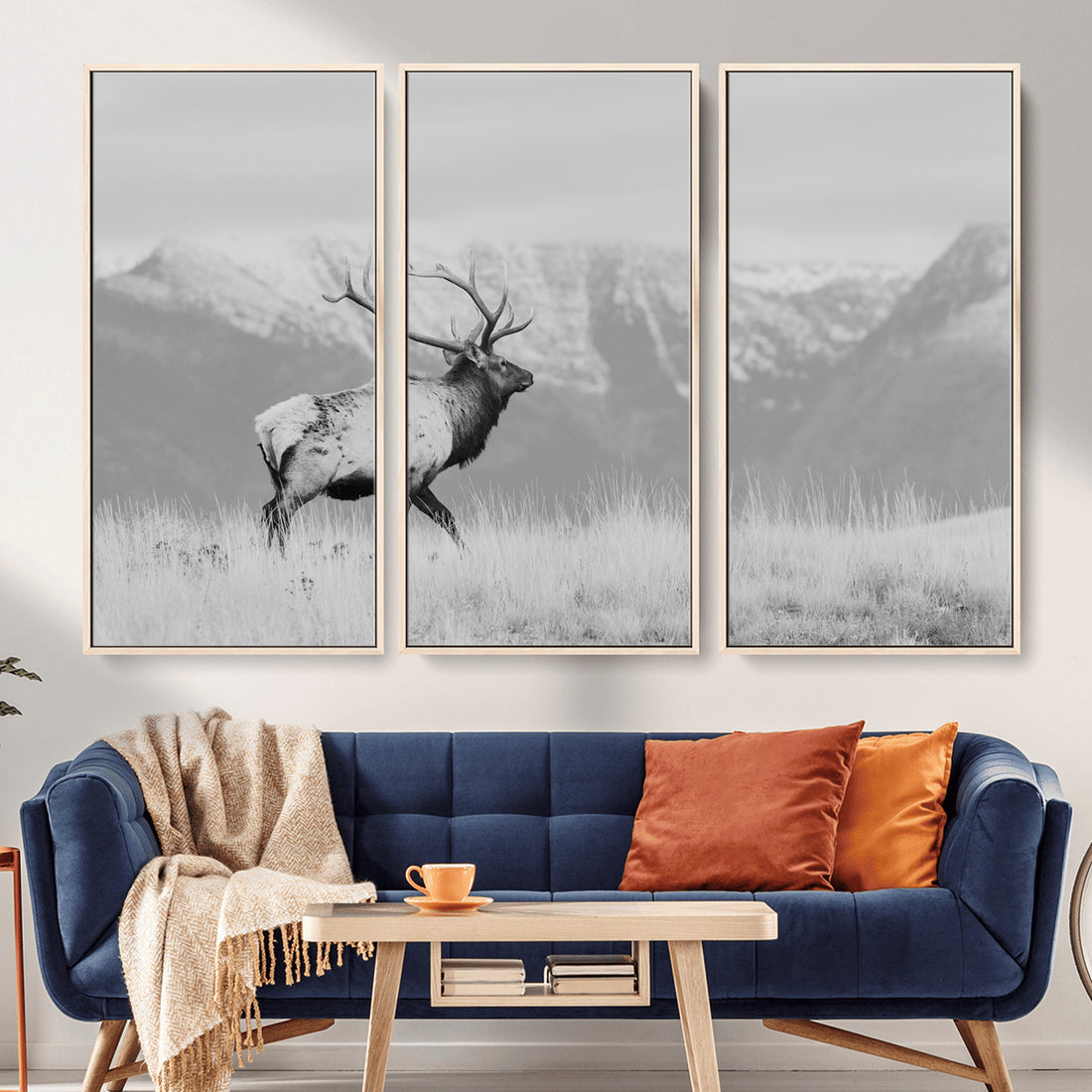 Elk Wildlife Wall Art Canvas Print, Framed Mountain Elk Art, Rustic Nature Scene