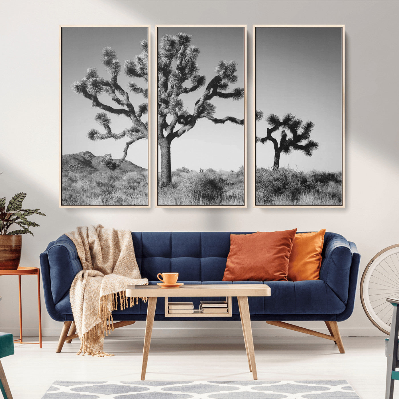 MGV-FC-48X32-3P - Joshua Tree Wall Art Canvas Print, Framed Monochrome Desert Art Picture Print, Minimalist Nature Scene Perfect Southwestern Minimalist Decor Artwork