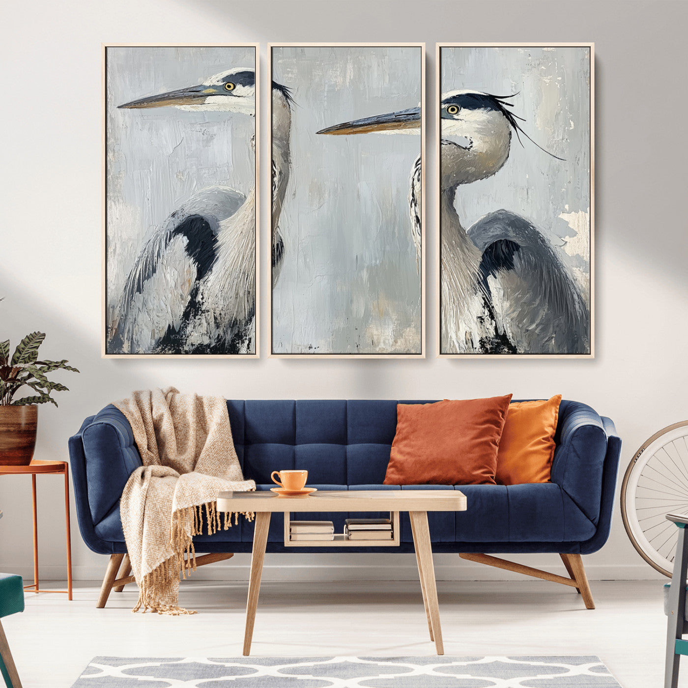 MGV-FC-48X32-3P - Bird Canvas Decor Wall Art Canvas Print, Framed Coastal Bird Pair Art Picture Print, Minimalist Wildlife Wall Perfect Coastal Minimalist Decor Artwork