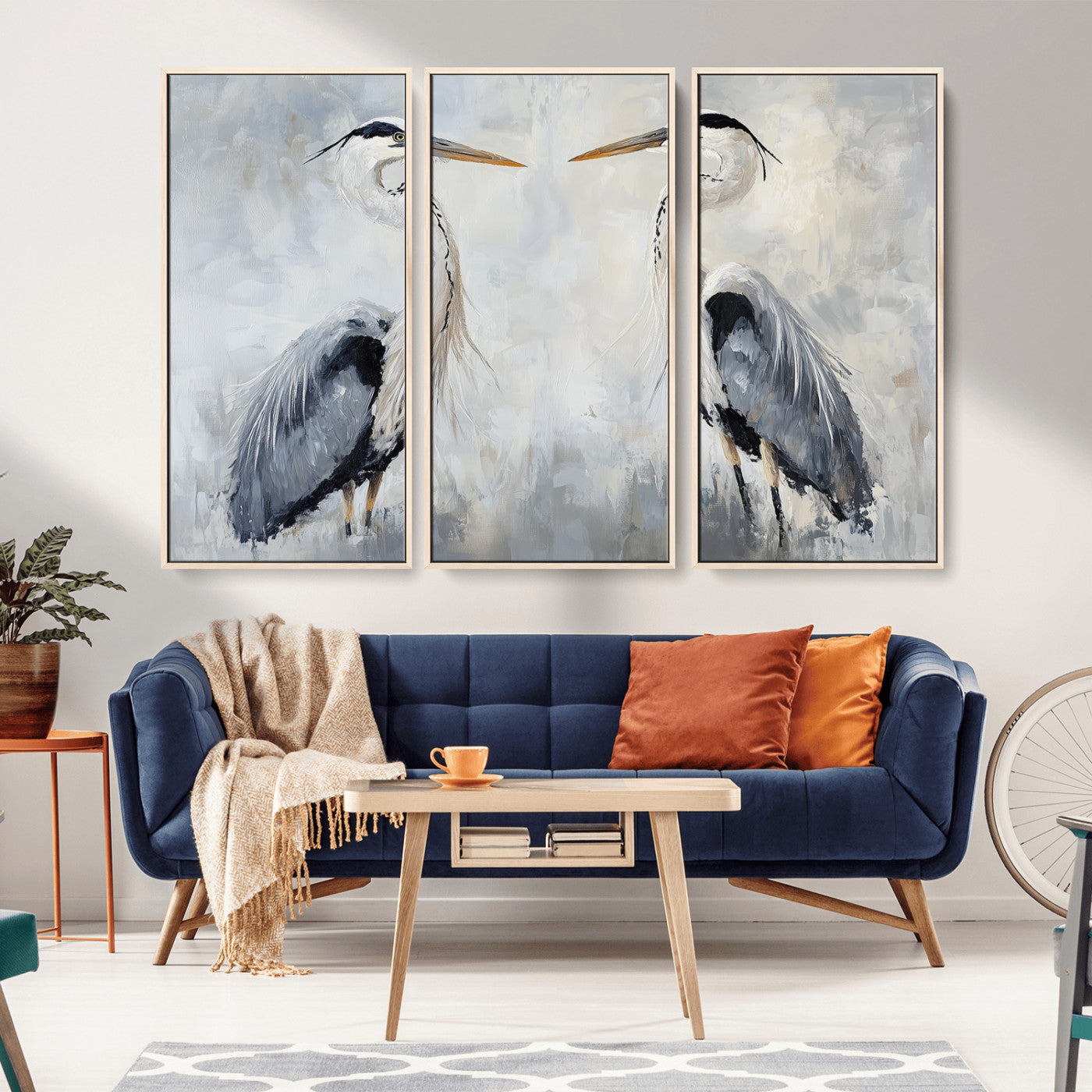 MGV-FC-48X32-3P - Heron Wall Art Wall Art Canvas Print, Framed Bird Canvas Decor Art Picture Print, Nature Inspired Perfect Coastal Minimalist Decor Artwork