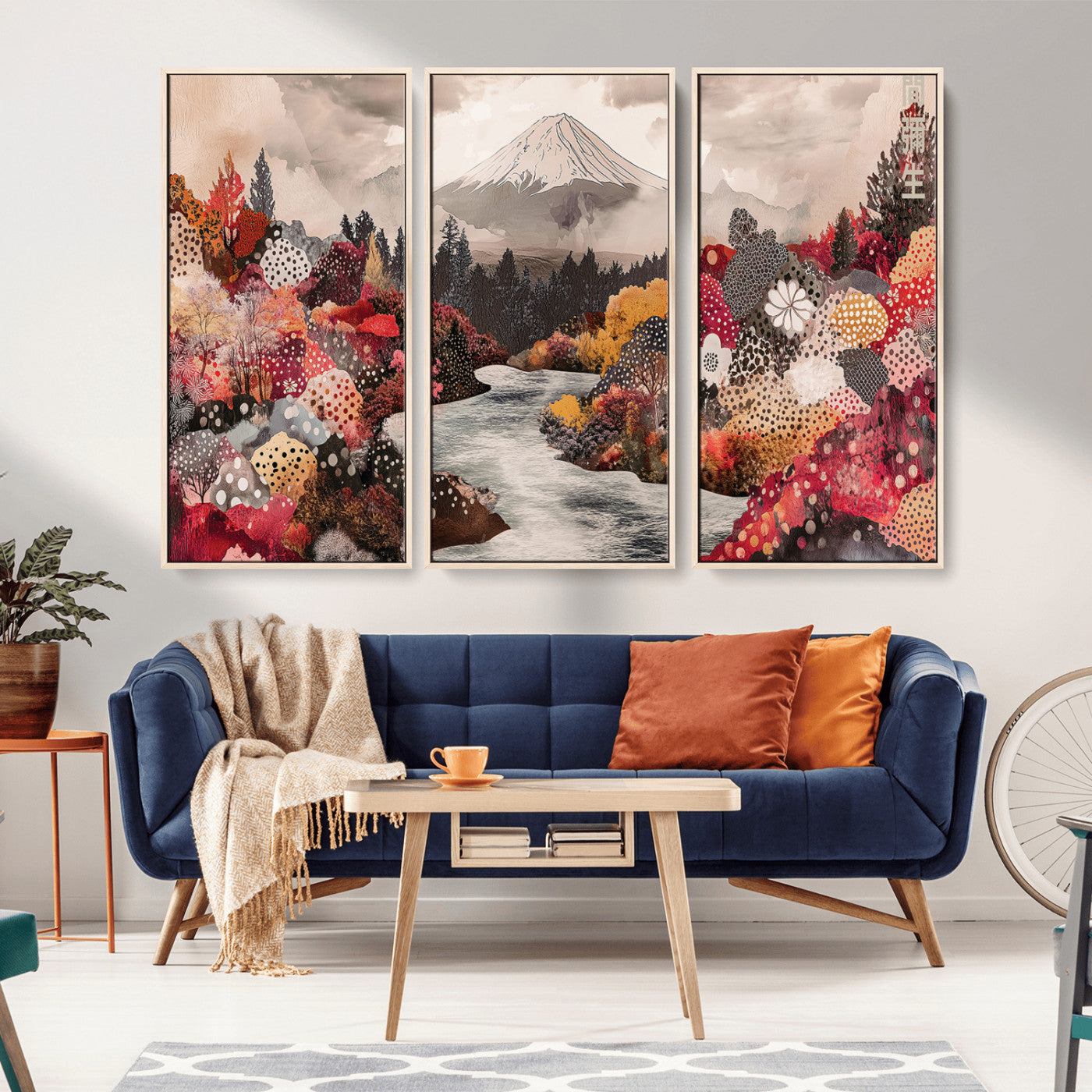 MGV-FC-48X32-3P - Mountain Wall Art Wall Art Canvas Print, Framed Autumn Forest Art Picture Print, Cottagecore Landscape Perfect Cottagecore Boho Decor Artwork