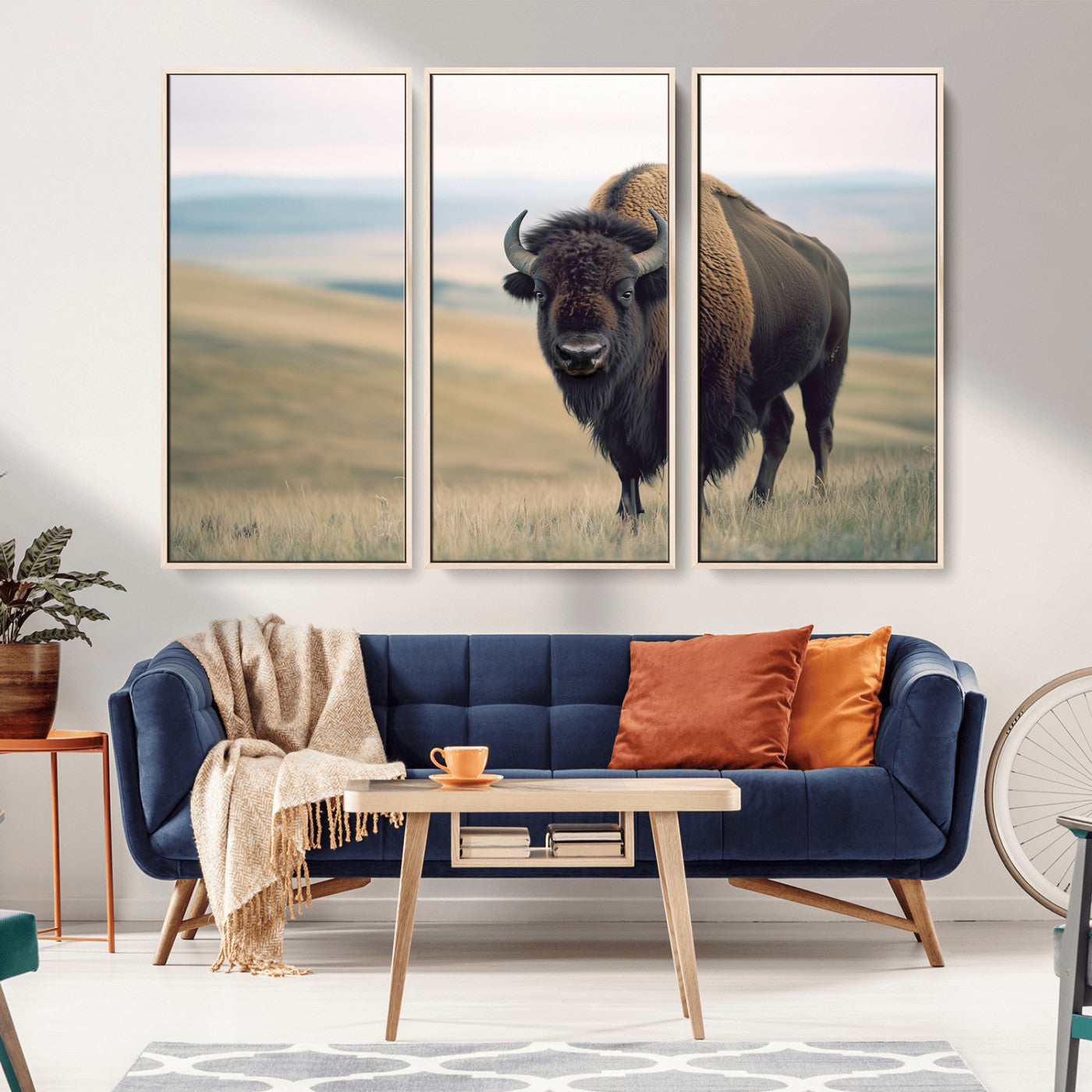 MGV-FC-48X32-3P - Bison Wall Art Wall Art Canvas Print, Framed Buffalo Canvas Print Art Picture Print, American Bison Decor Perfect Rustic Western Decor Artwork