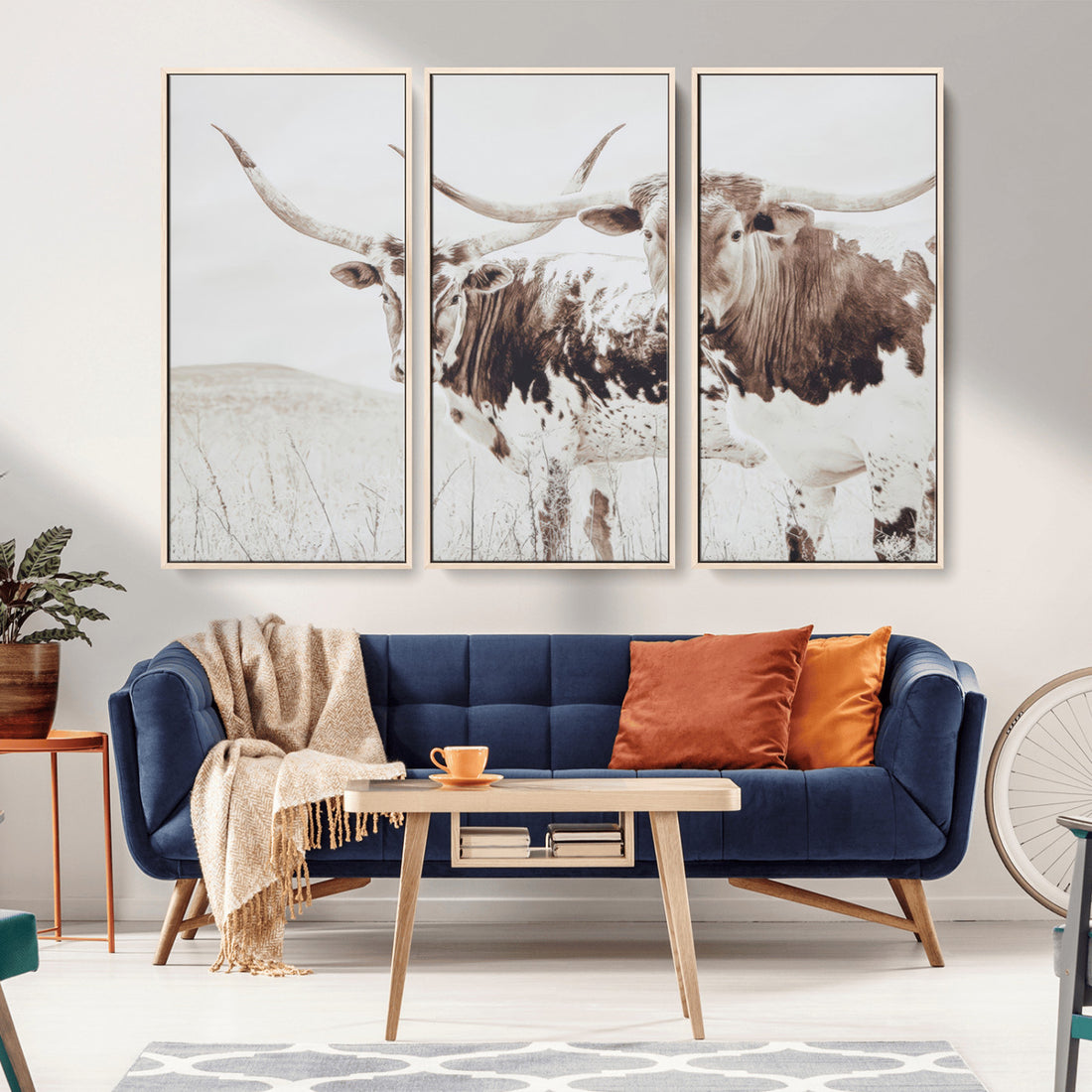 Longhorn Wall Art Canvas Print, Framed Western Cow Rustic Farmhouse Artwork