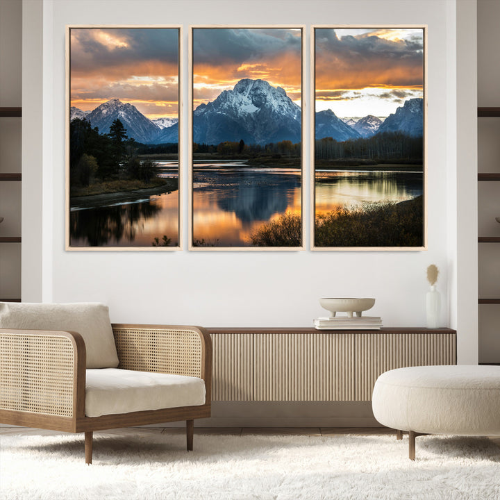 Mountain Sunset Wall Art Canvas Print, Framed Alpine Wilderness Art Picture Print, Golden Hour Perfect Wilderness Decor Artwork