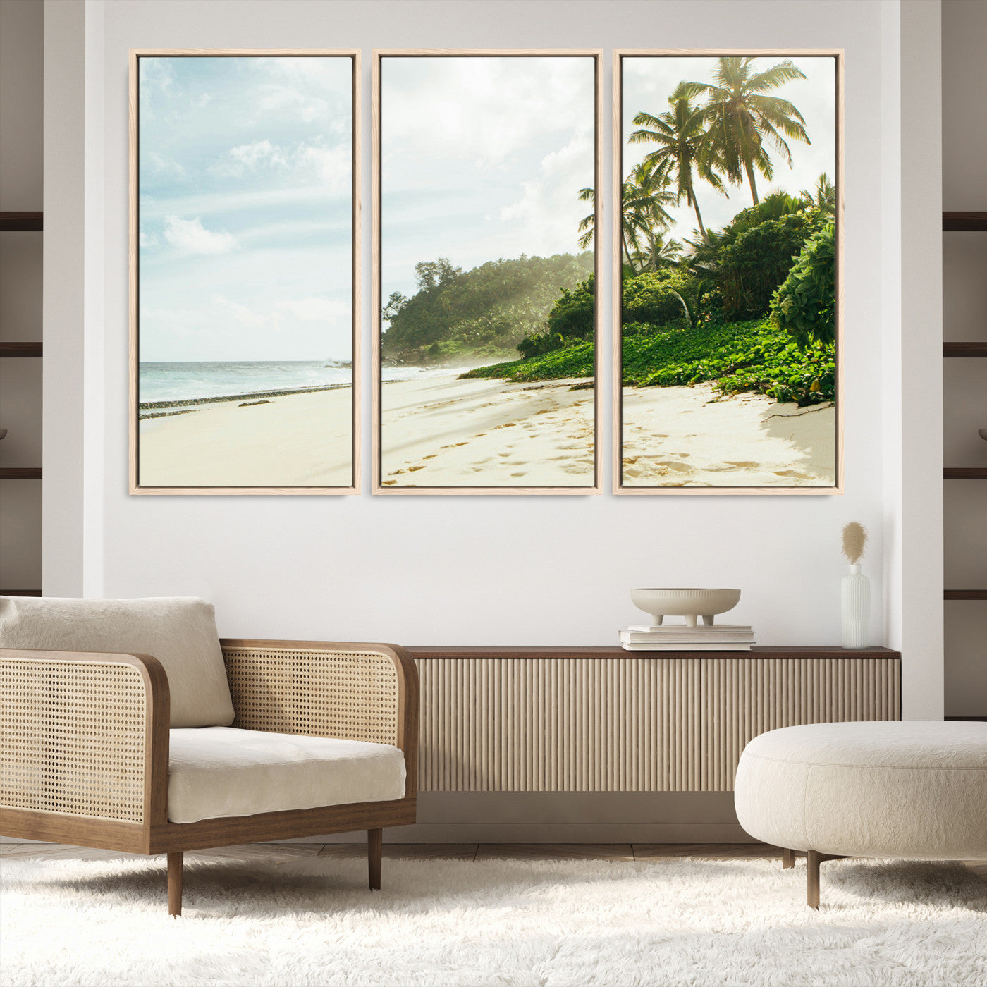 42984524-MGV-FC-60X40-3P_Natural-Relaxing Beach Wall Art Canvas Print, Framed Ocean View Art Picture Print, Coastal Serenity Perfect Tropical Coastal Decor Artwork