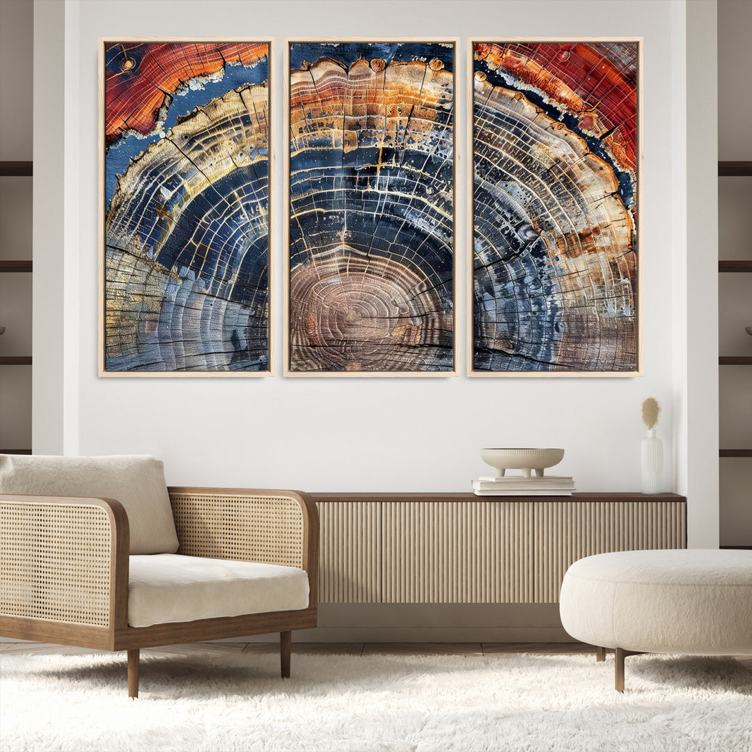 Tree Rings Canvas Wall Art Print, Framed Wood Texture Art Picture Print, Petrified Wood Perfect Modern Rustic Decor Artwork
