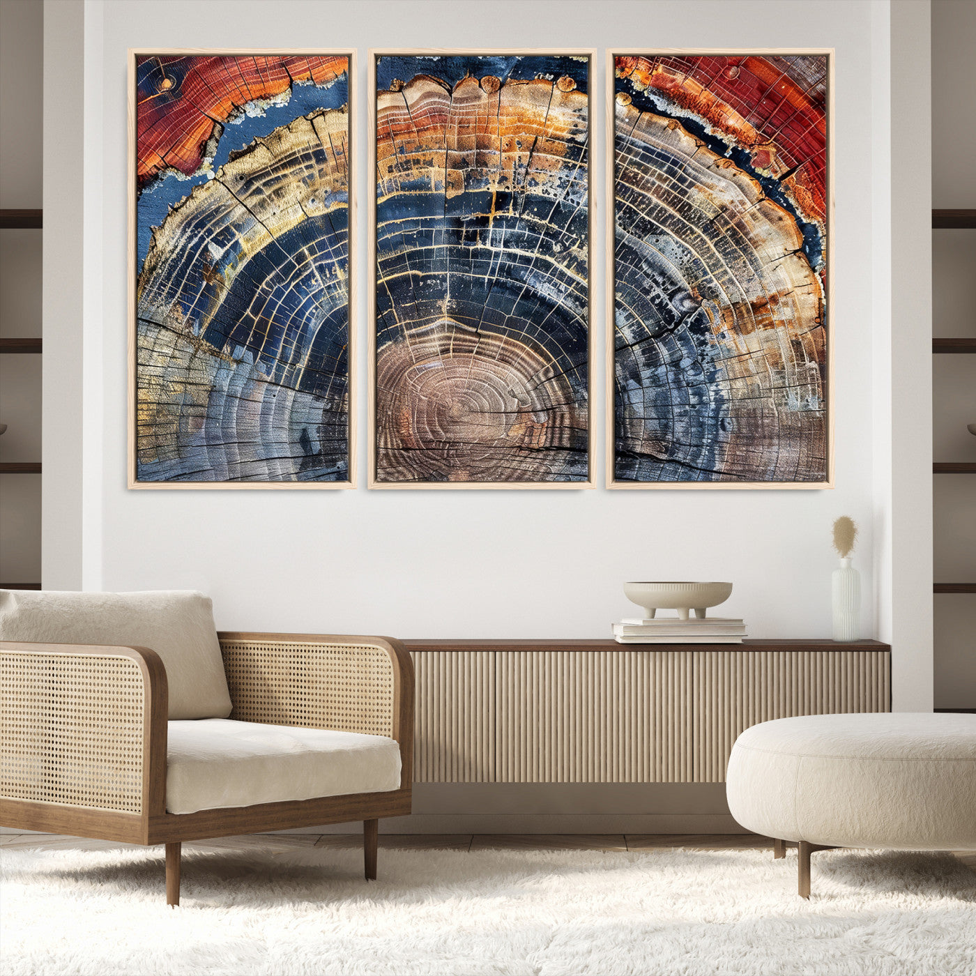 60292921-MGV-FC-60X40-3P_Natural-Tree Rings Canvas Wall Art Print, Framed Wood Texture Art Picture Print, Petrified Wood Perfect Modern Rustic Decor Artwork